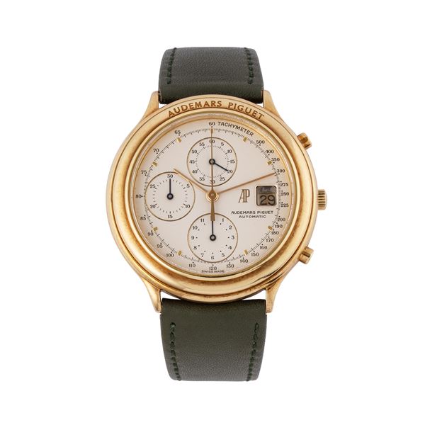 AUDEMARS PIGUET - AUDEMARS PIGUET - HUITIEME CHRONOGRAPH 18K YELLOW GOLD SELF-WINDING CHRONOGRAPH WITH SILVER DIAL AND DATE DISPLAY AT THREE O'CLOCK.