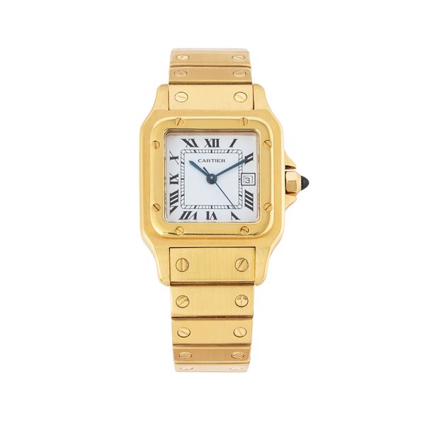CARTIER - CARTIER - SANTOS CARREE' OROLOGIO SOLO TEMPO A CARICA AUTOMATICA IN ORO GIALLO 18KT CON QUADRANTE BIANCO, DATARIO AD ORE TRE E BRACCIALE IN ORO GIALLO 18KT