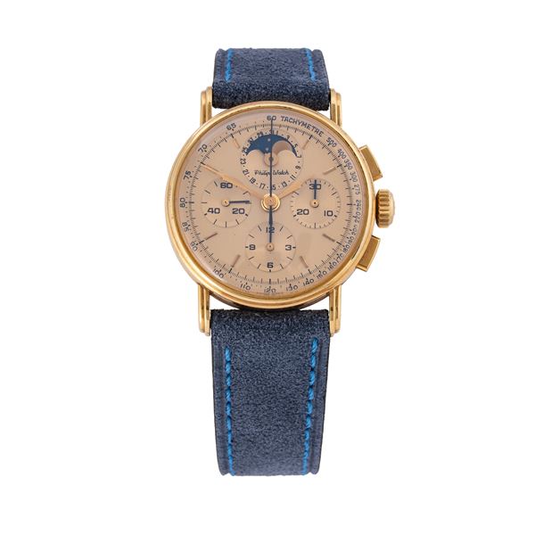 PHILIP WATCH : PHILIP WATCH - CHRONO CALENDAR CRONOGRAFO A CARICA MANUALE IN ORO GIALLO 18KT CON DATARIO, FASI LUNA AD ORE DODICI E CASSA A SCALINO  - Asta THE ONE, FOR PASSIONATE ONLY ASTA DI OROLOGI - Piccolo Oro di Spangaro & C.