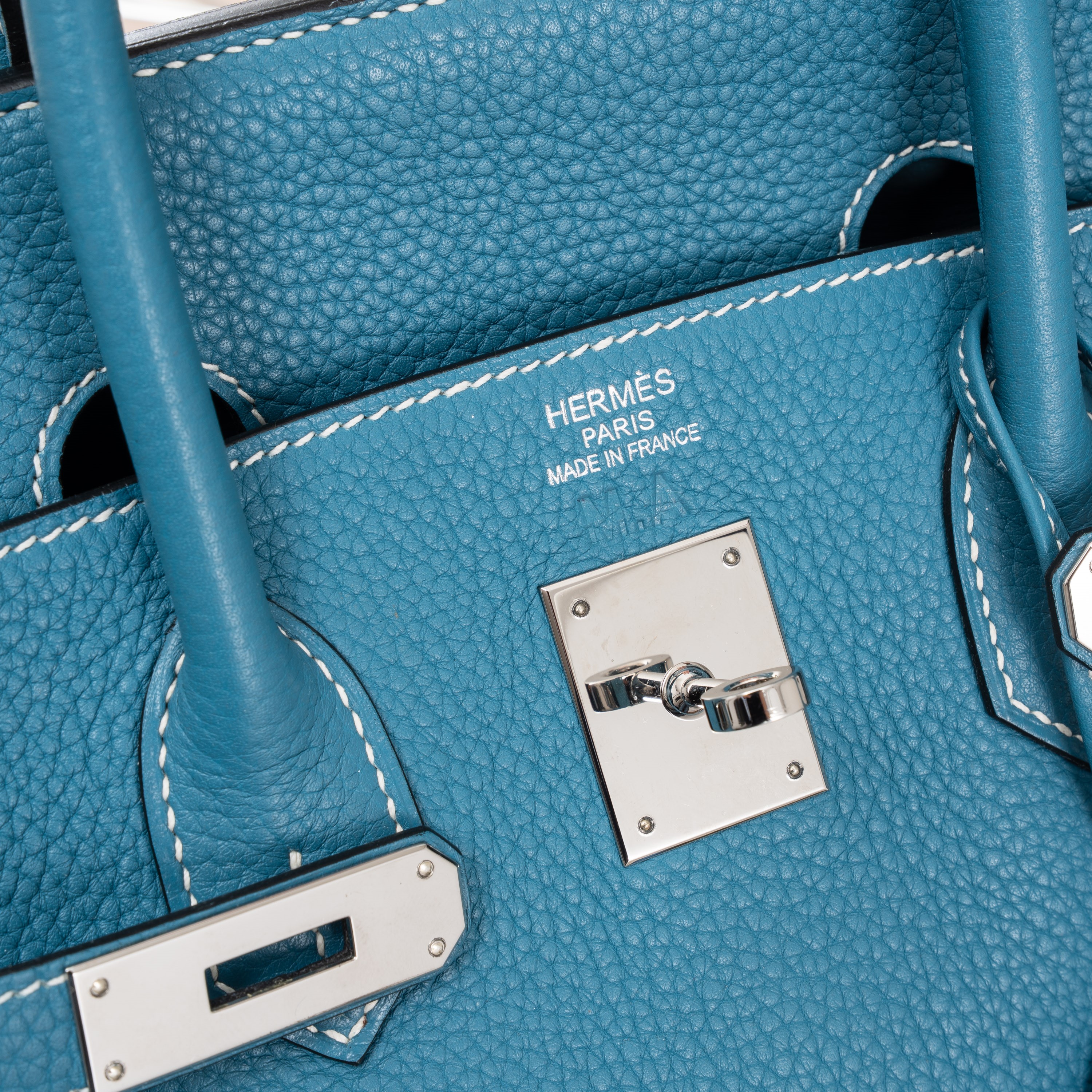 HERMÈS BIRKIN 35 RETOURNÉ TOGO BLUE JEAN PALLADIUM HARDWARE 2011