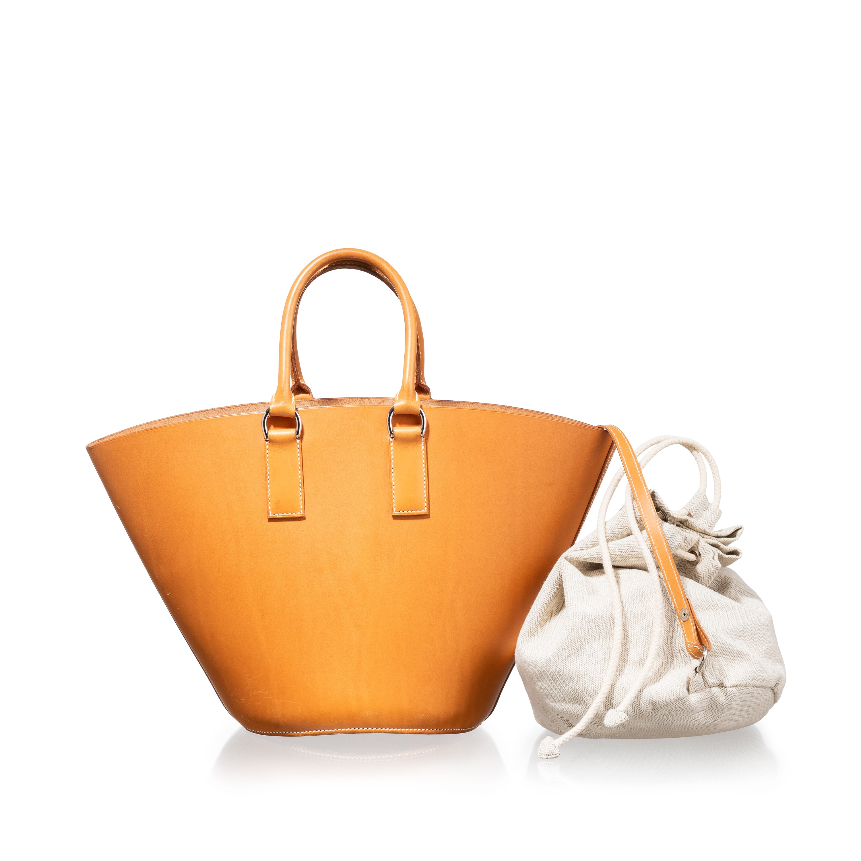 HERMÈS SECCHIELLO CABAS VACHE NATURELLE PALLADIUM HARDWARE 2007