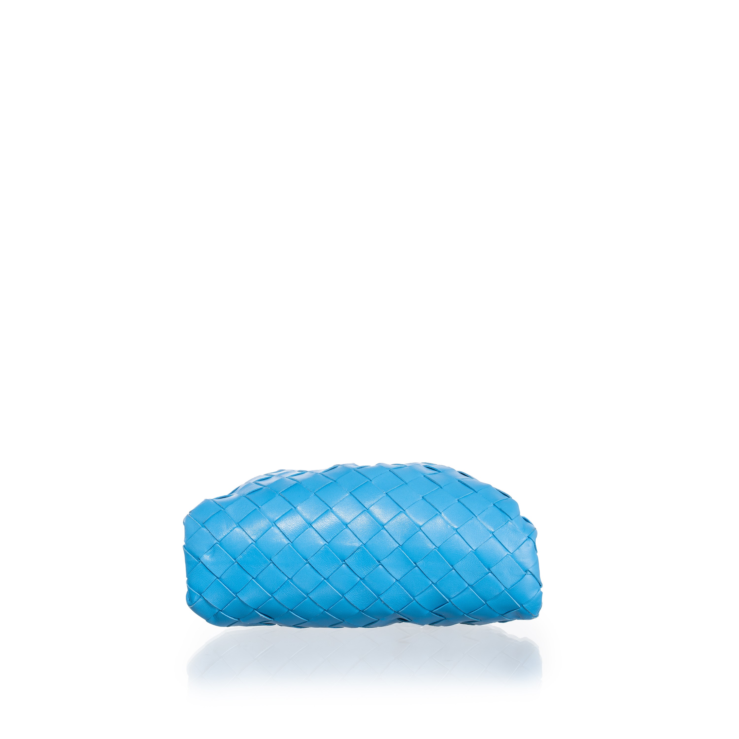 BOTTEGA VENETA MINI POUCH AZZURRA CON MOTIVO INTRECCIATO E TRACOLLA