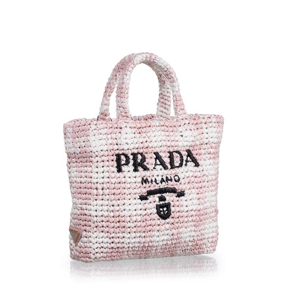 PRADA - PRADA SHOPPER A MANO RAFIA BIANCA E ROSA
