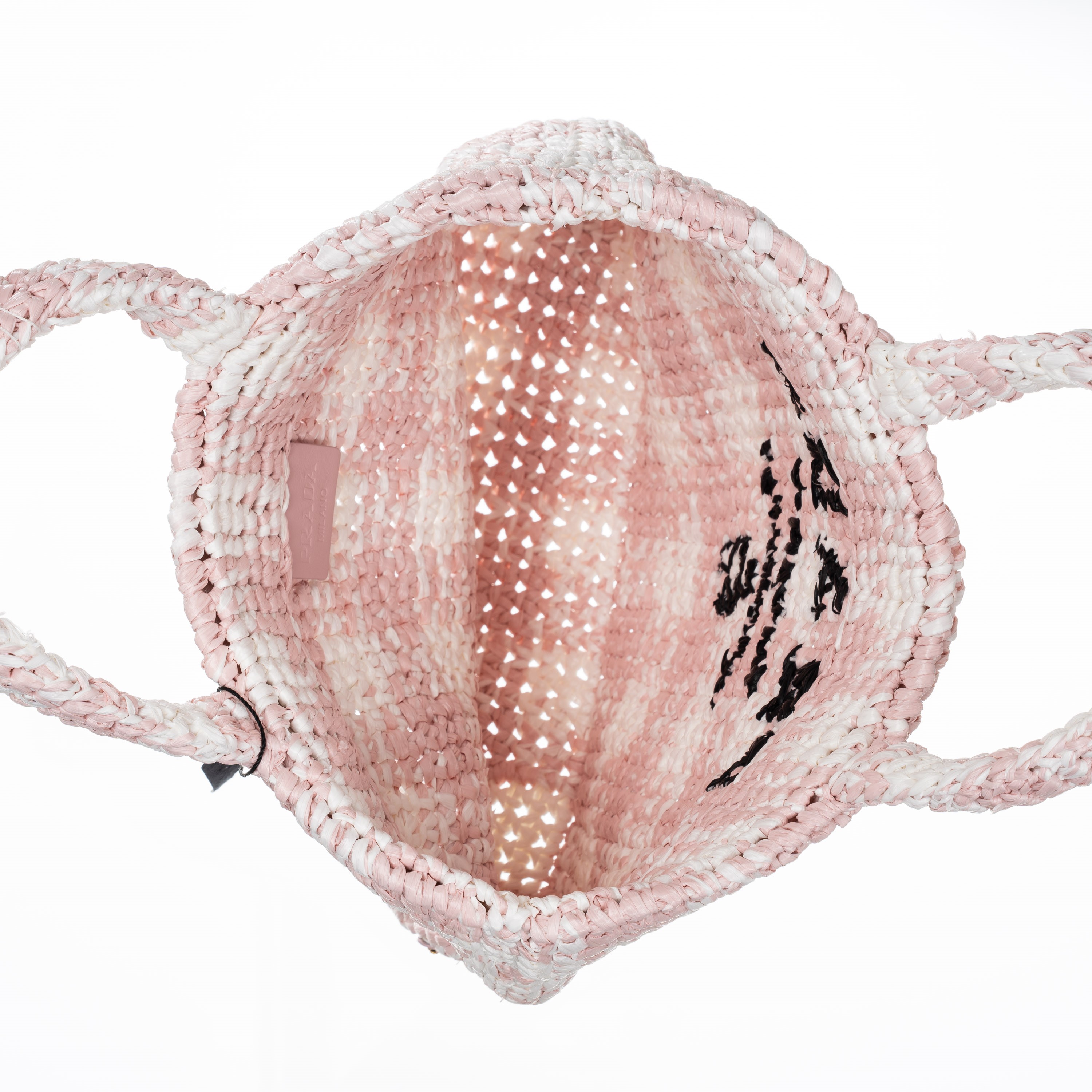 PRADA SHOPPER A MANO RAFIA BIANCA E ROSA