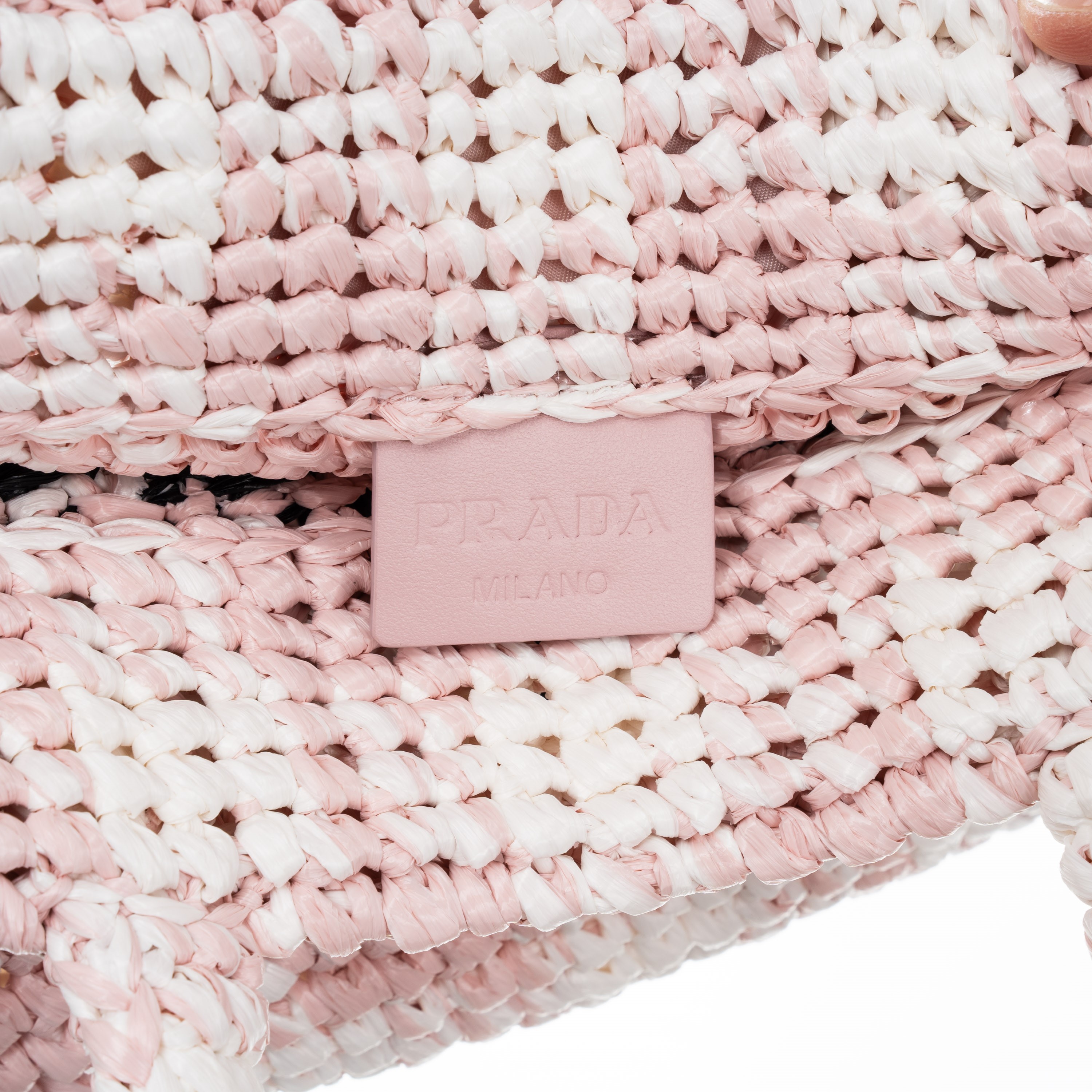 PRADA SHOPPER A MANO RAFIA BIANCA E ROSA