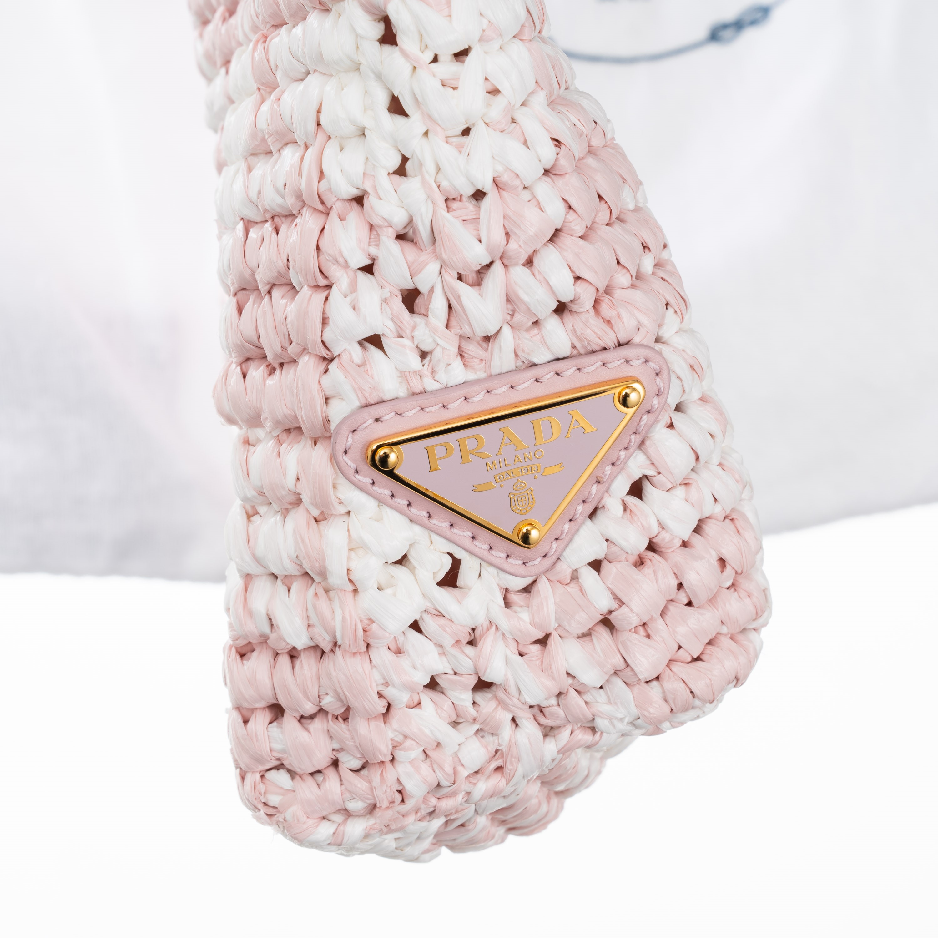 PRADA SHOPPER A MANO RAFIA BIANCA E ROSA