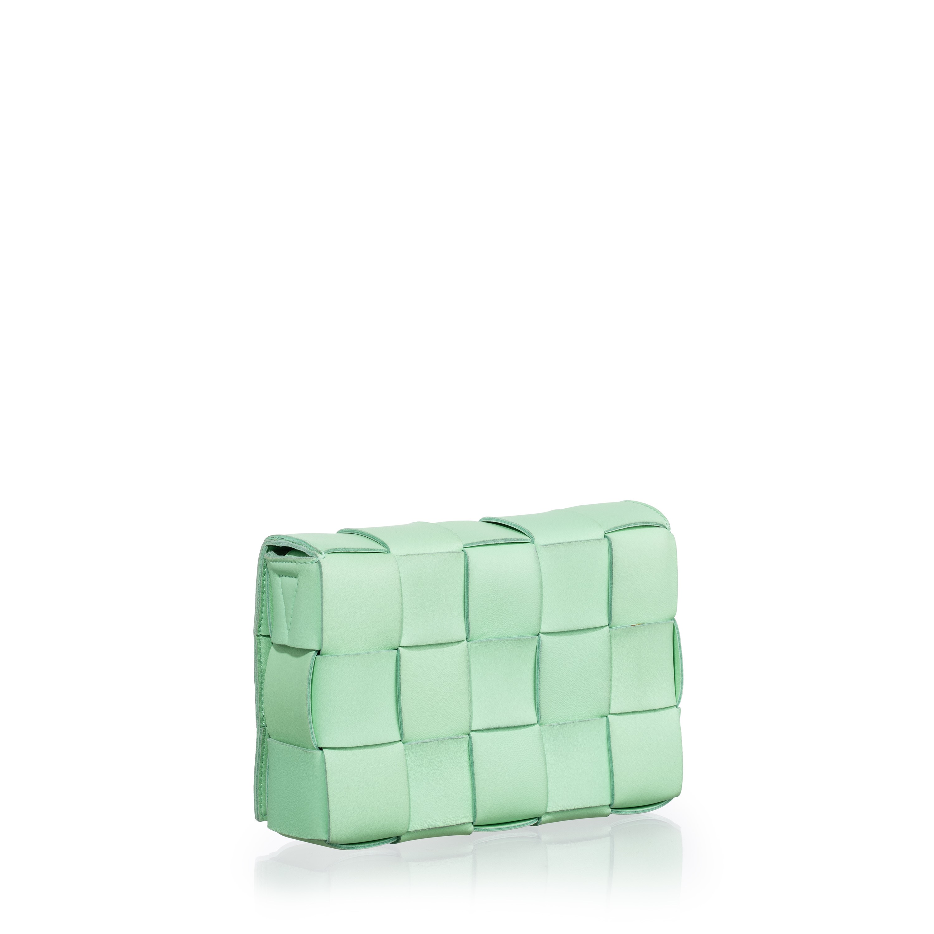 BOTTEGA VENETA BORSA A TRACOLLA CASSETTE IN PELLE CON MOTIVO INTRECCIO COLOR MENTA