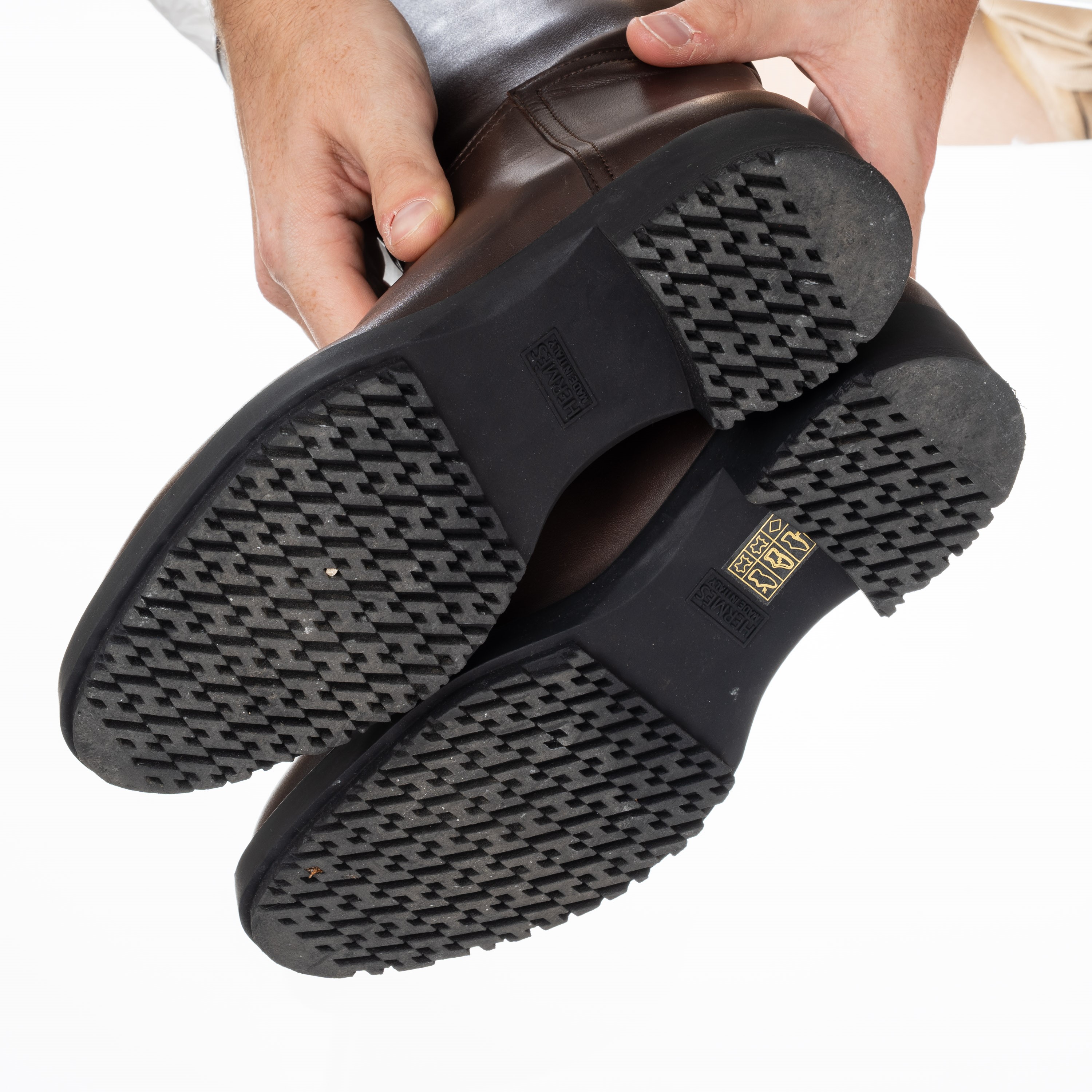 HERMÈS STIVALI STEEPLE IN PELLE MARRONE E SUOLA GOMMATA NERA - TAGLIA 37