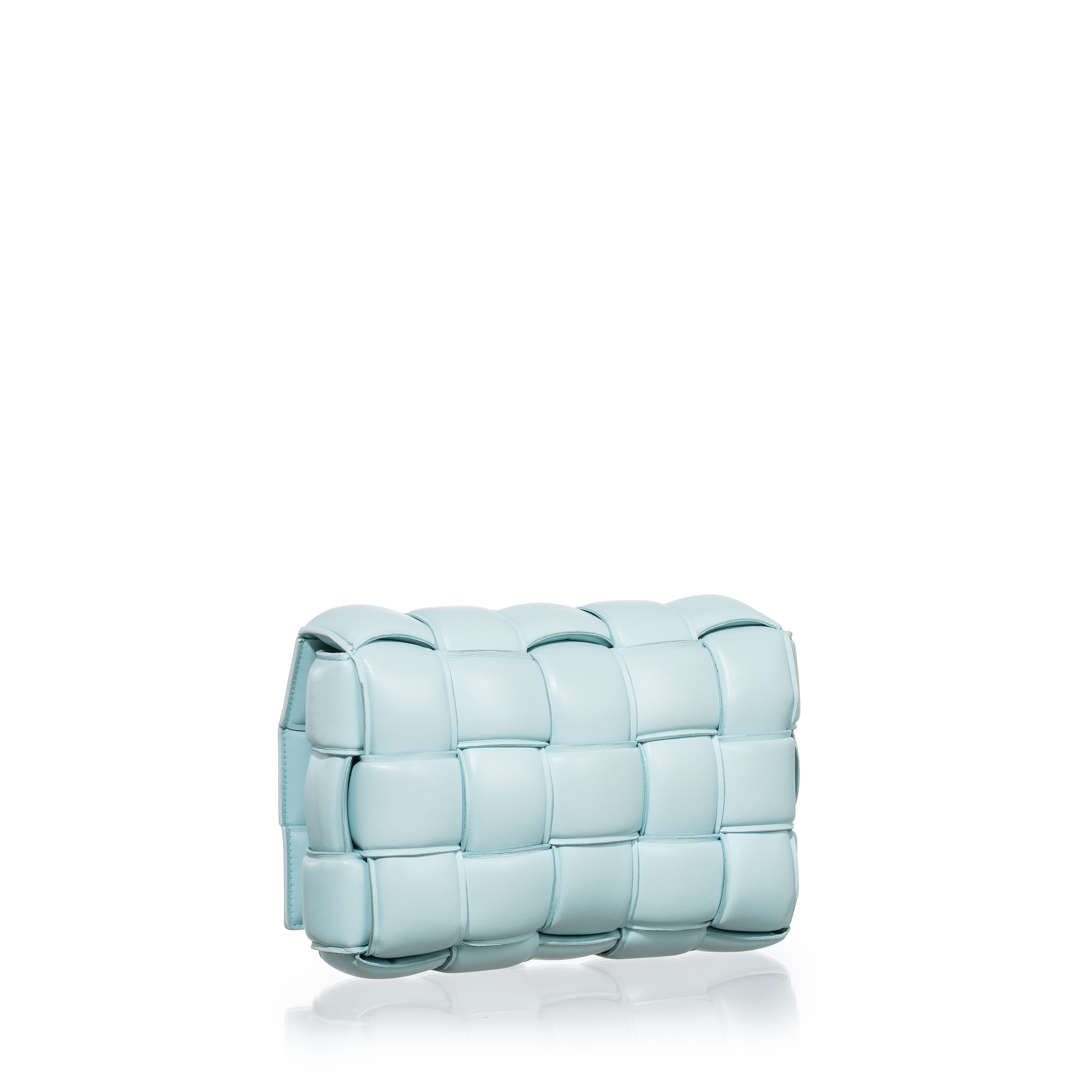 BOTTEGA VENETA BORSA CROSS-BODY PADDED CASSETTE IN PELLE INTRECCIO IMBOTTITO AZZURRA