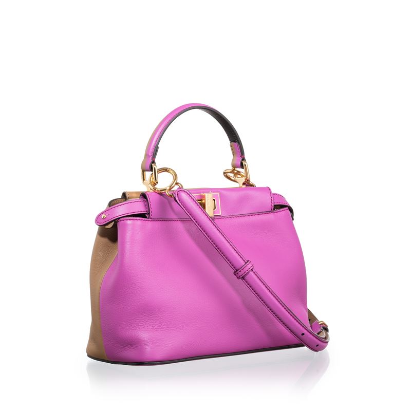 FENDI MINI PEEKABOO IN PELLE DI VITELLO BICOLORE MARRONE E BOUGANVILLE