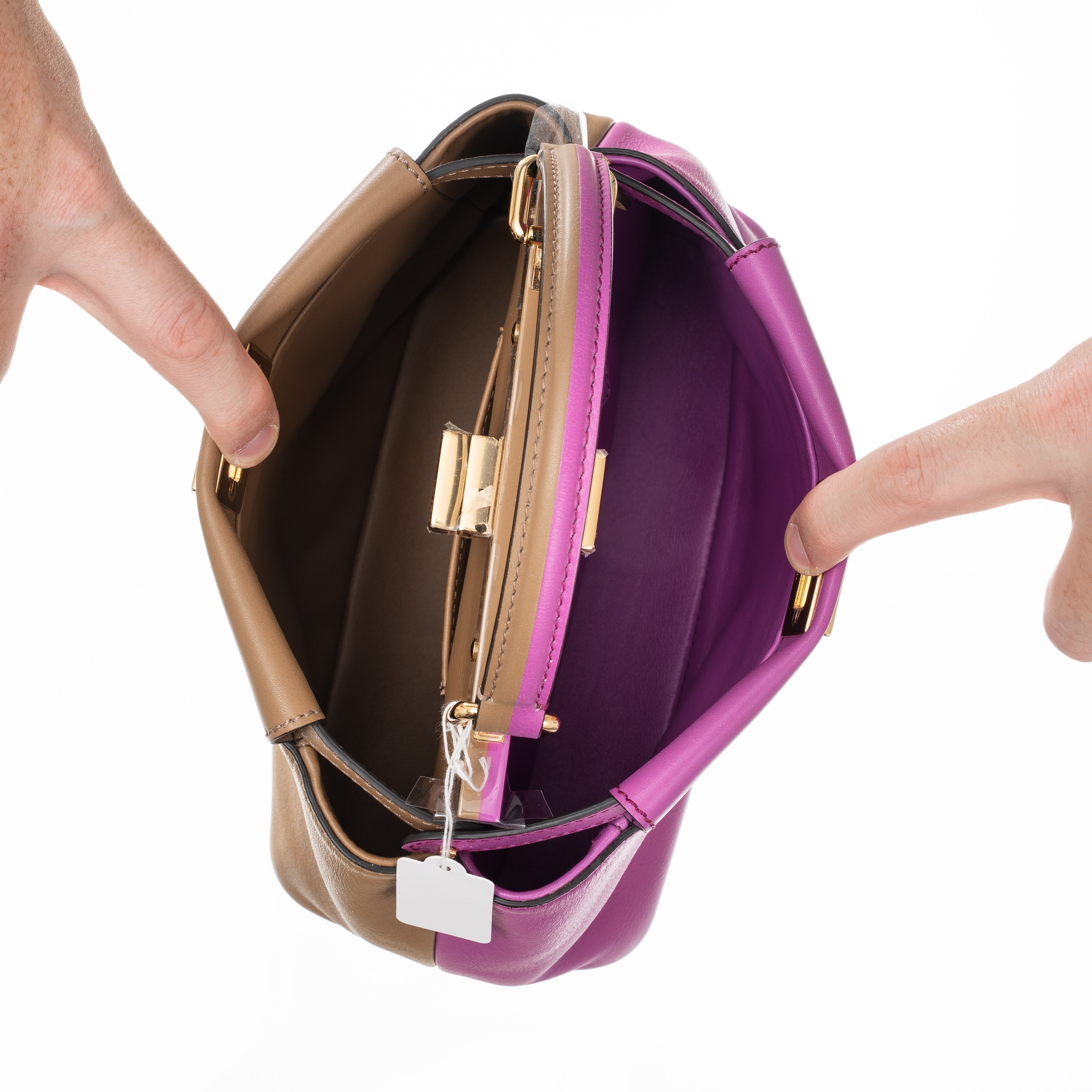 FENDI MINI PEEKABOO IN PELLE DI VITELLO BICOLORE MARRONE E BOUGANVILLE