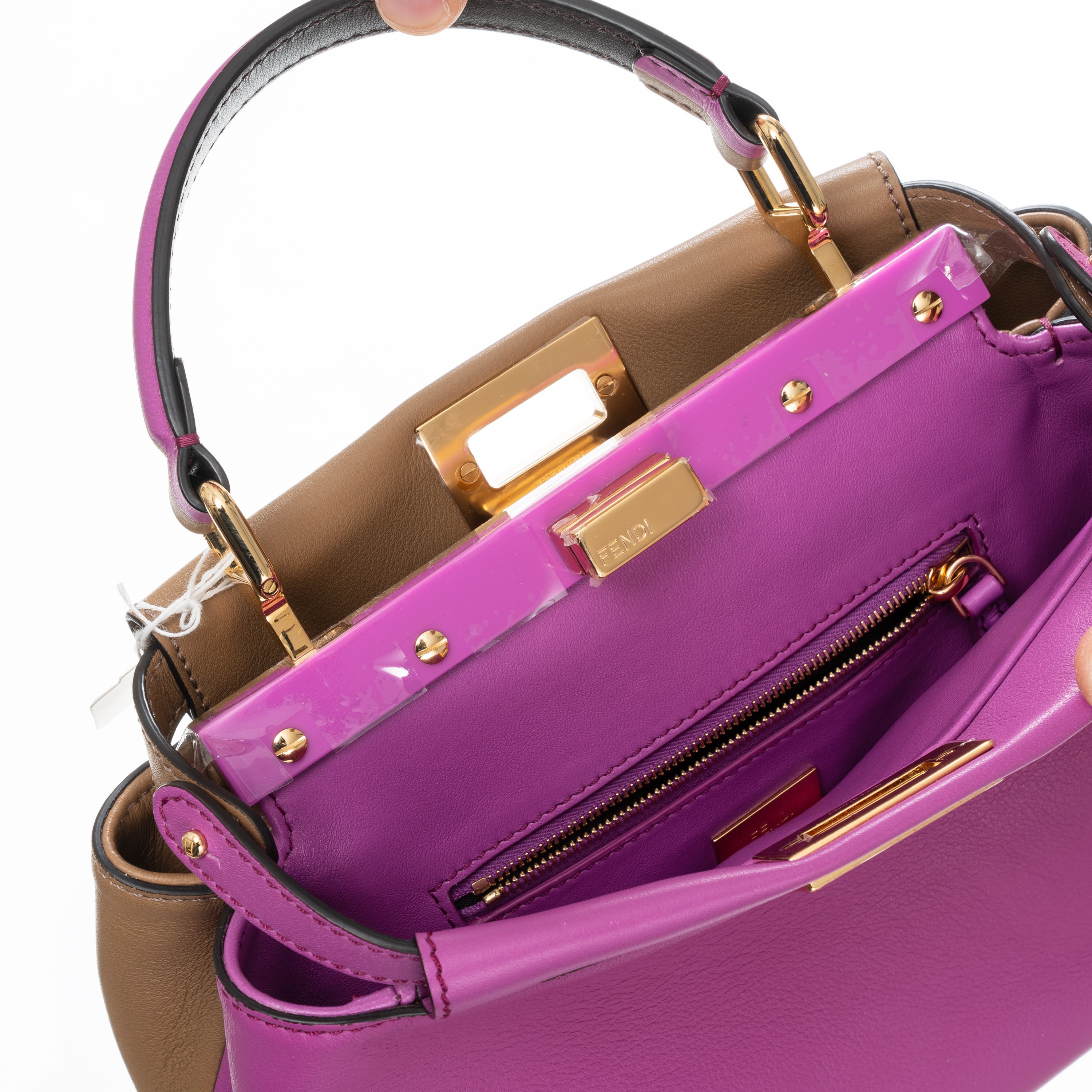 FENDI MINI PEEKABOO IN PELLE DI VITELLO BICOLORE MARRONE E BOUGANVILLE