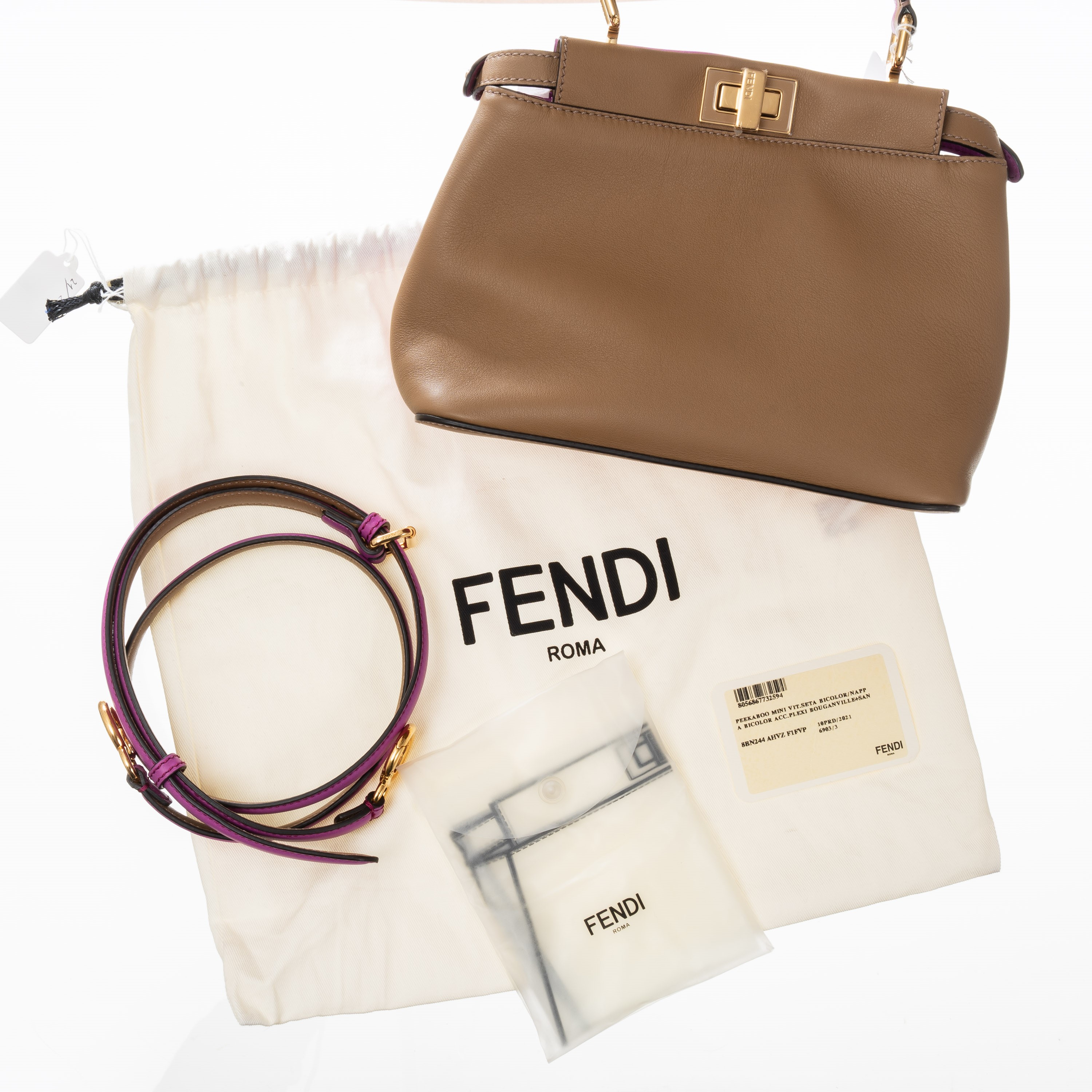 FENDI MINI PEEKABOO IN PELLE DI VITELLO BICOLORE MARRONE E BOUGANVILLE