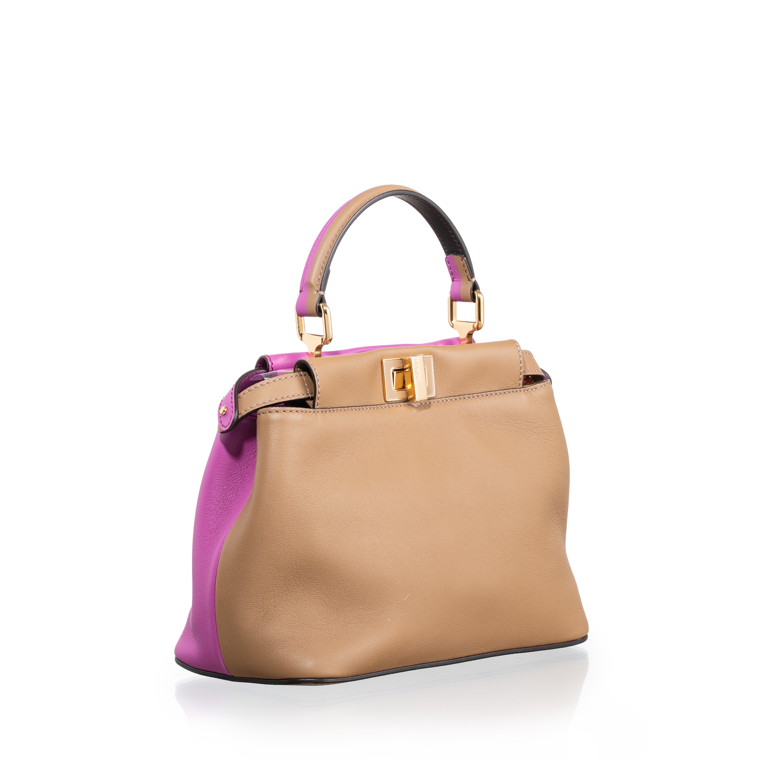 FENDI MINI PEEKABOO IN PELLE DI VITELLO BICOLORE MARRONE E BOUGANVILLE