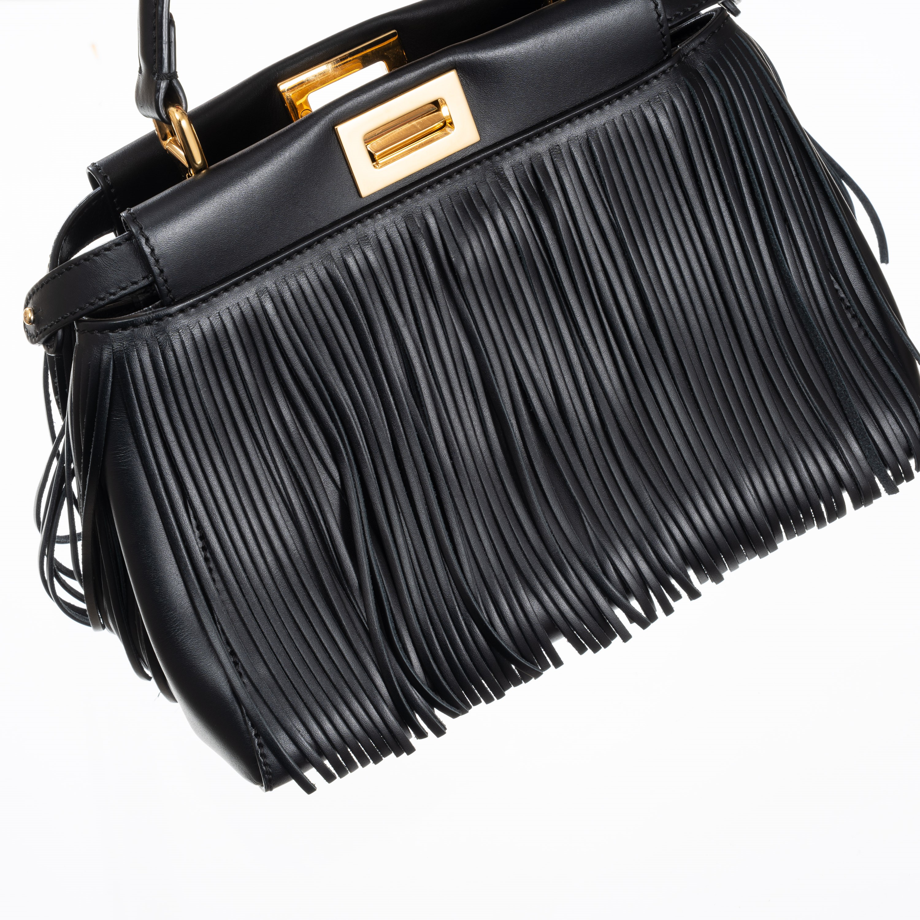 FENDI MINI PEEKABOO IN PELLE DI VITELLO NERA E DETTAGLI FRANGE