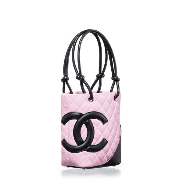 CHANEL - CHANEL BORSA A MANO CAMBON IN PELLE D’AGNELLO ROSA E NERA