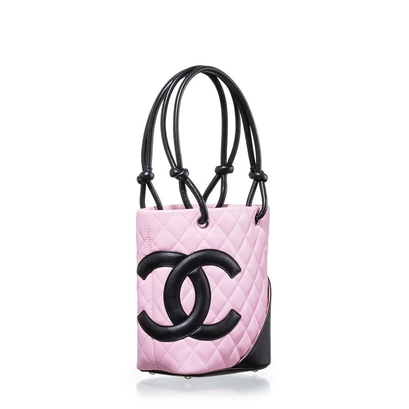 CHANEL BORSA A MANO CAMBON IN PELLE D’AGNELLO ROSA E NERA