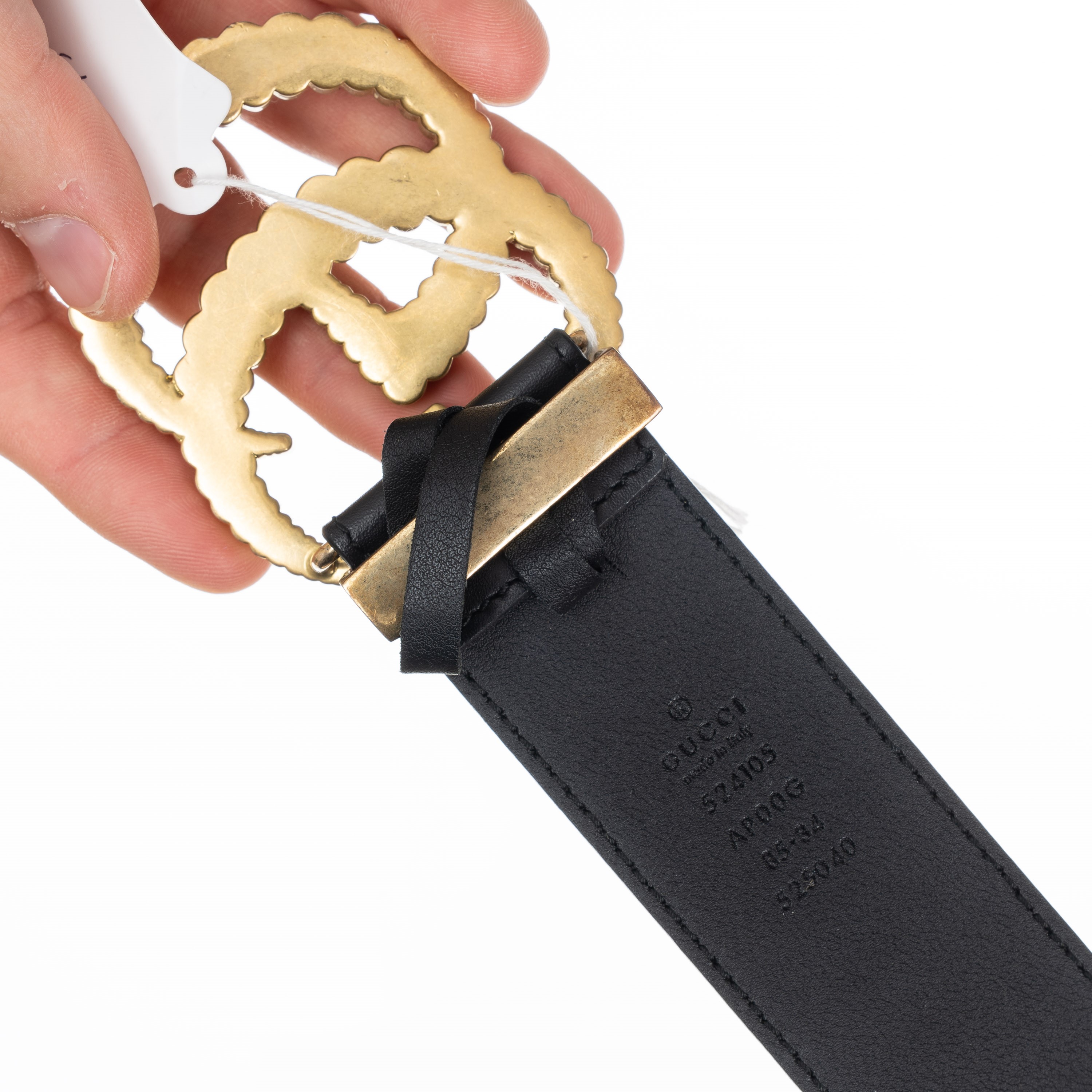 GUCCI CINTURA LARGA GG MARMONT IN PELLE NERA E FIBBIA OTTONE ANTICATO