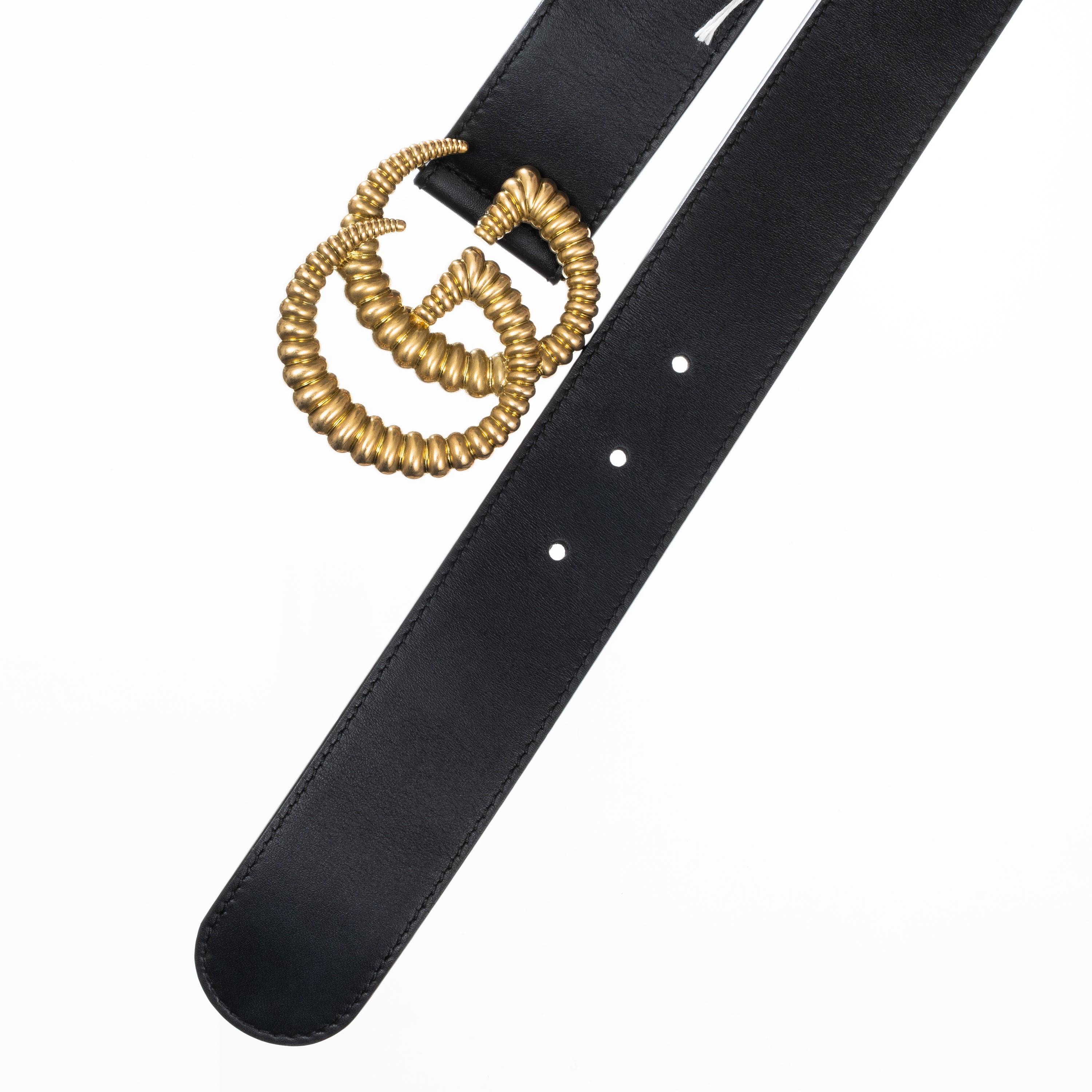 GUCCI CINTURA LARGA GG MARMONT IN PELLE NERA E FIBBIA OTTONE ANTICATO