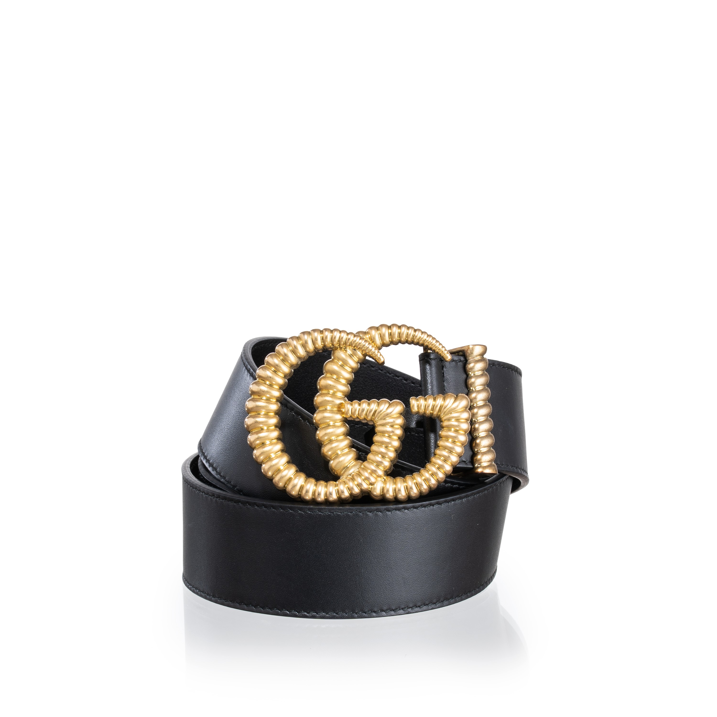 GUCCI CINTURA LARGA GG MARMONT IN PELLE NERA E FIBBIA OTTONE ANTICATO