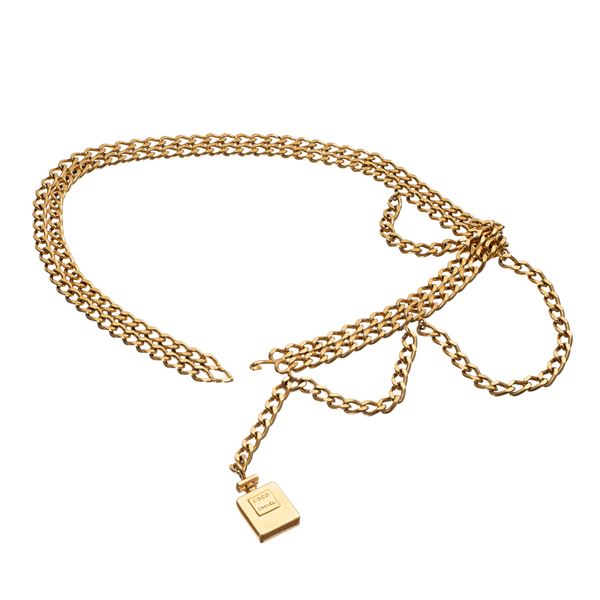 CHANEL - CHANEL VINTAGE CINTURA CATENA DORATA CON CIONDOLO PROFUMO COCO CHANEL