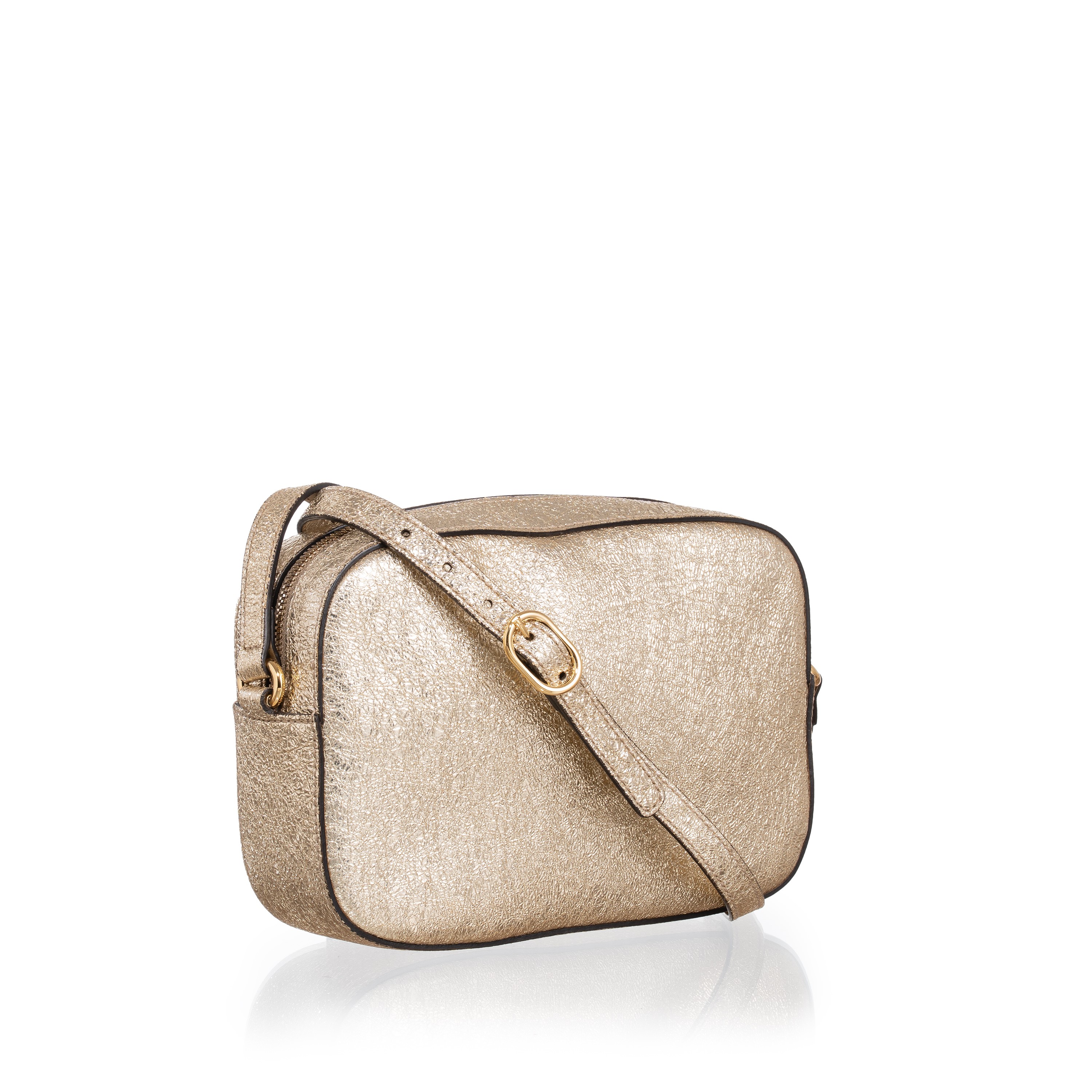 GUCCI WEBBY BEE CROSSBODY IN PELLE INCRESPATA COLOR ORO