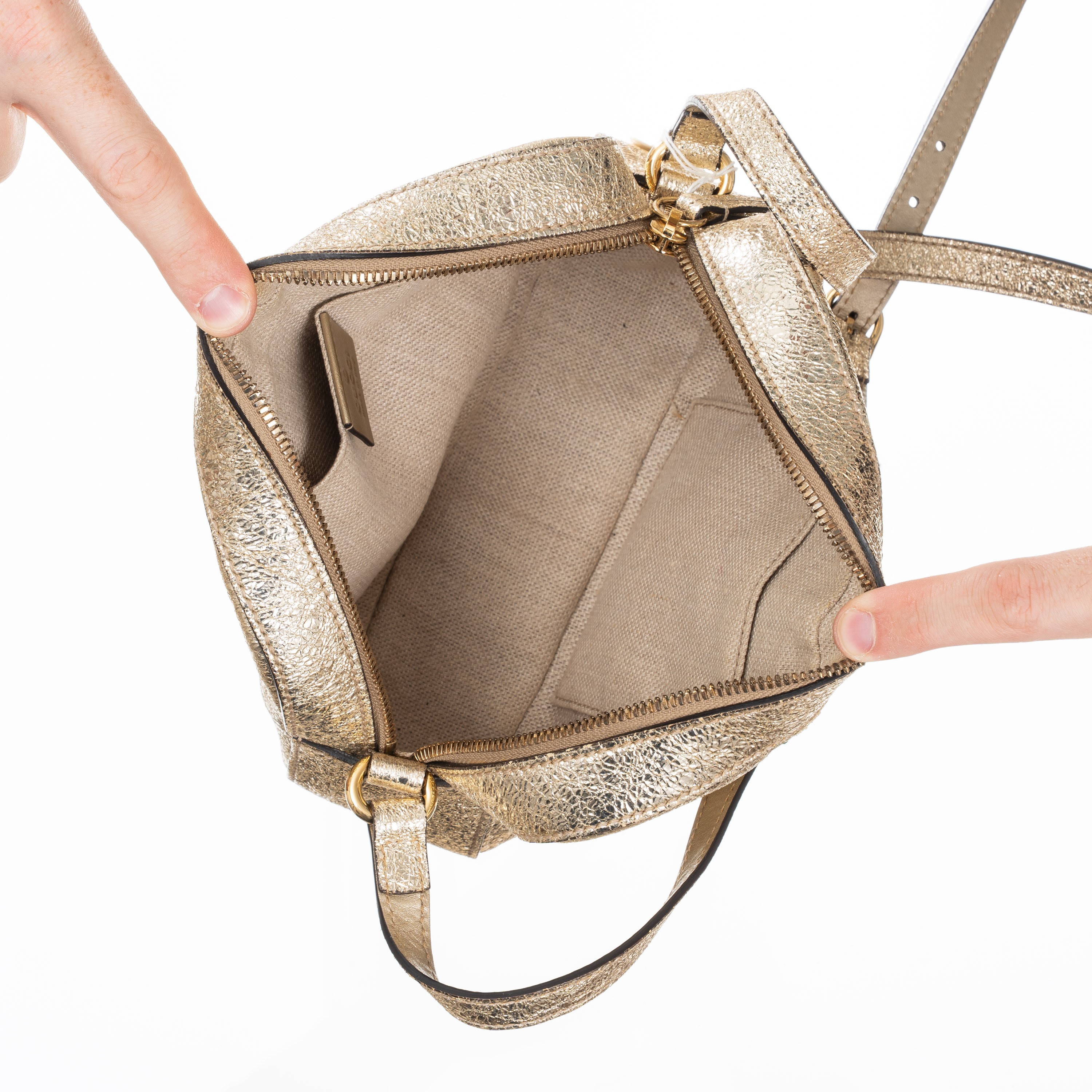 GUCCI WEBBY BEE CROSSBODY IN PELLE INCRESPATA COLOR ORO