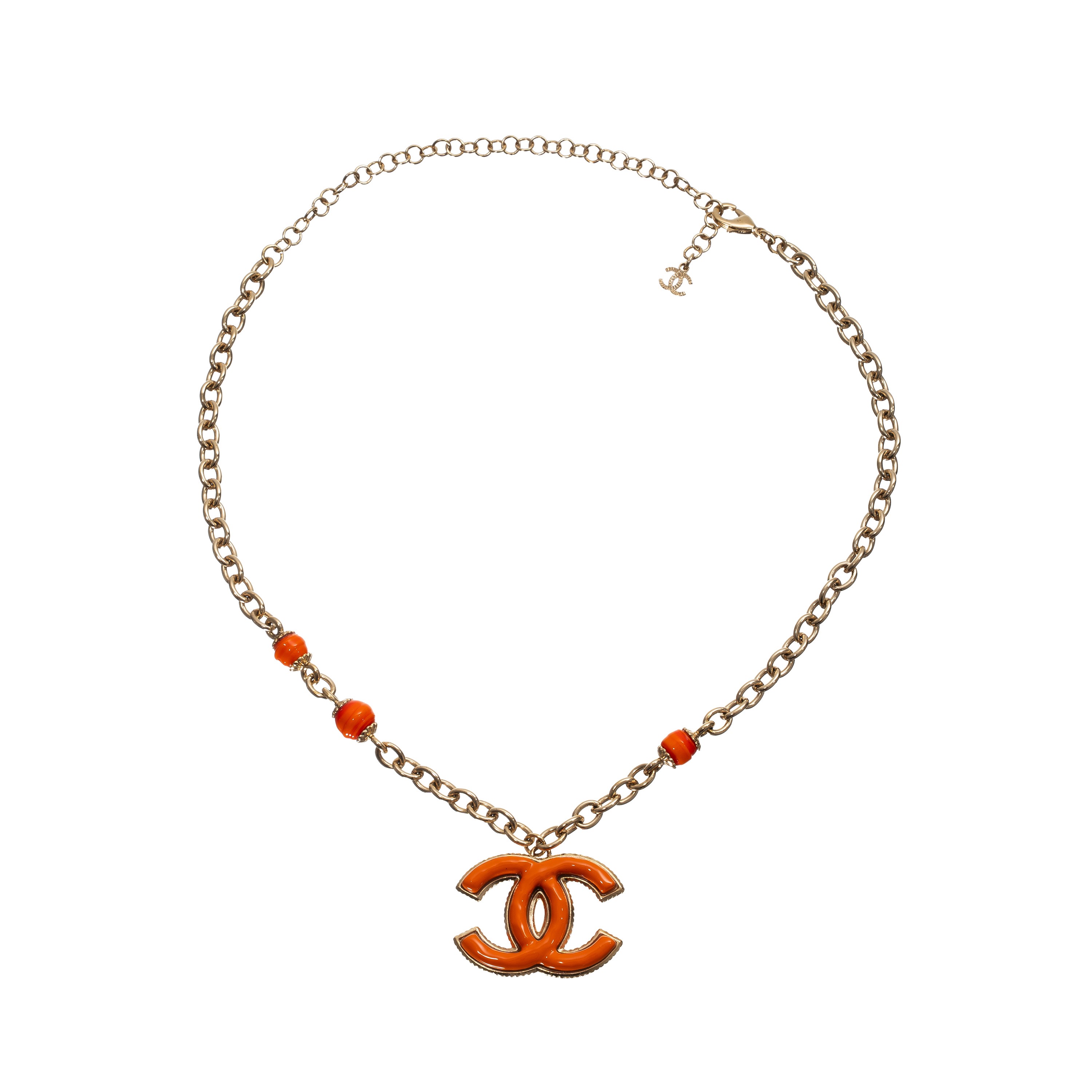 CHANEL COLLANA GIROCOLLO CIONDOLO CC SMALTATO ARANCIONE