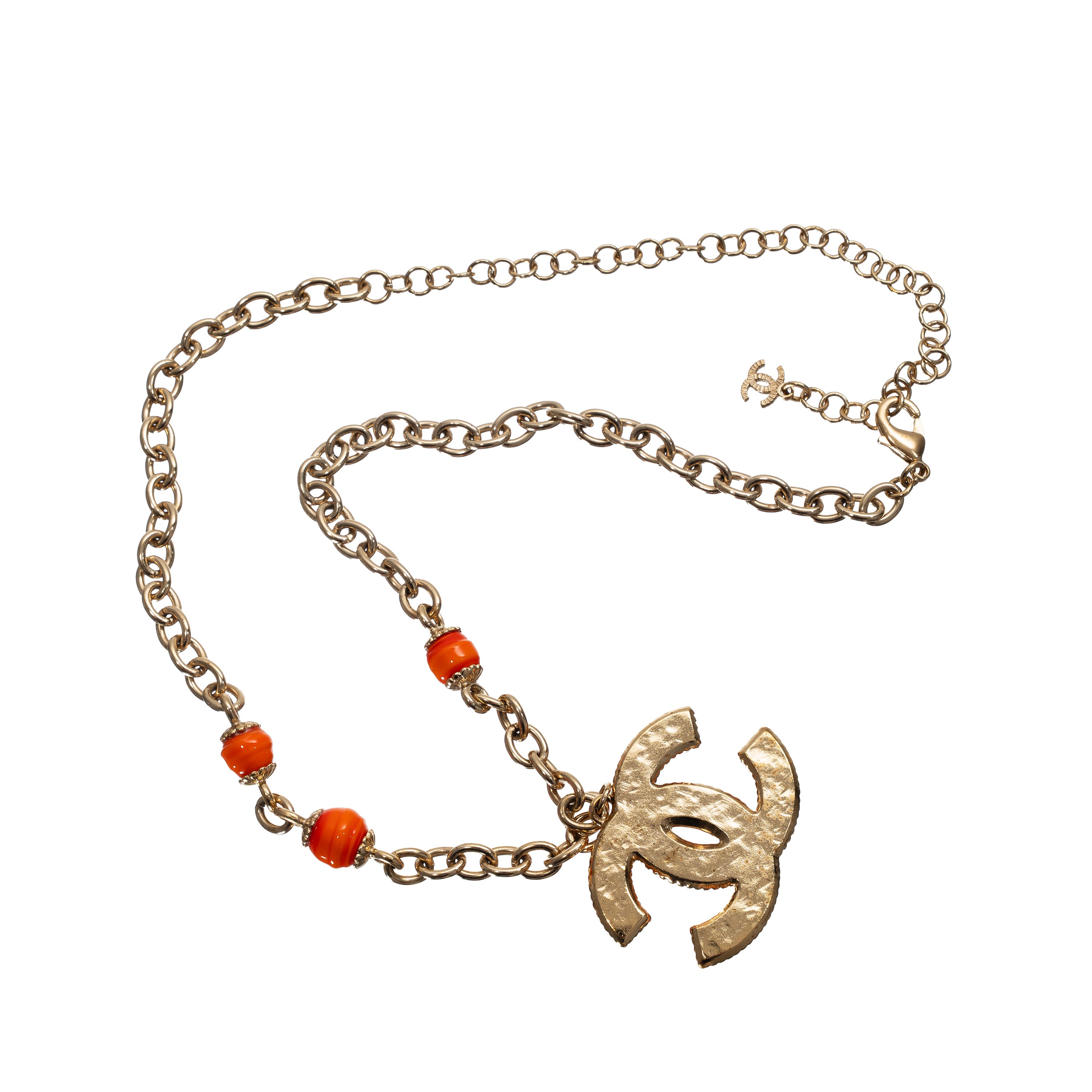 CHANEL COLLANA GIROCOLLO CIONDOLO CC SMALTATO ARANCIONE