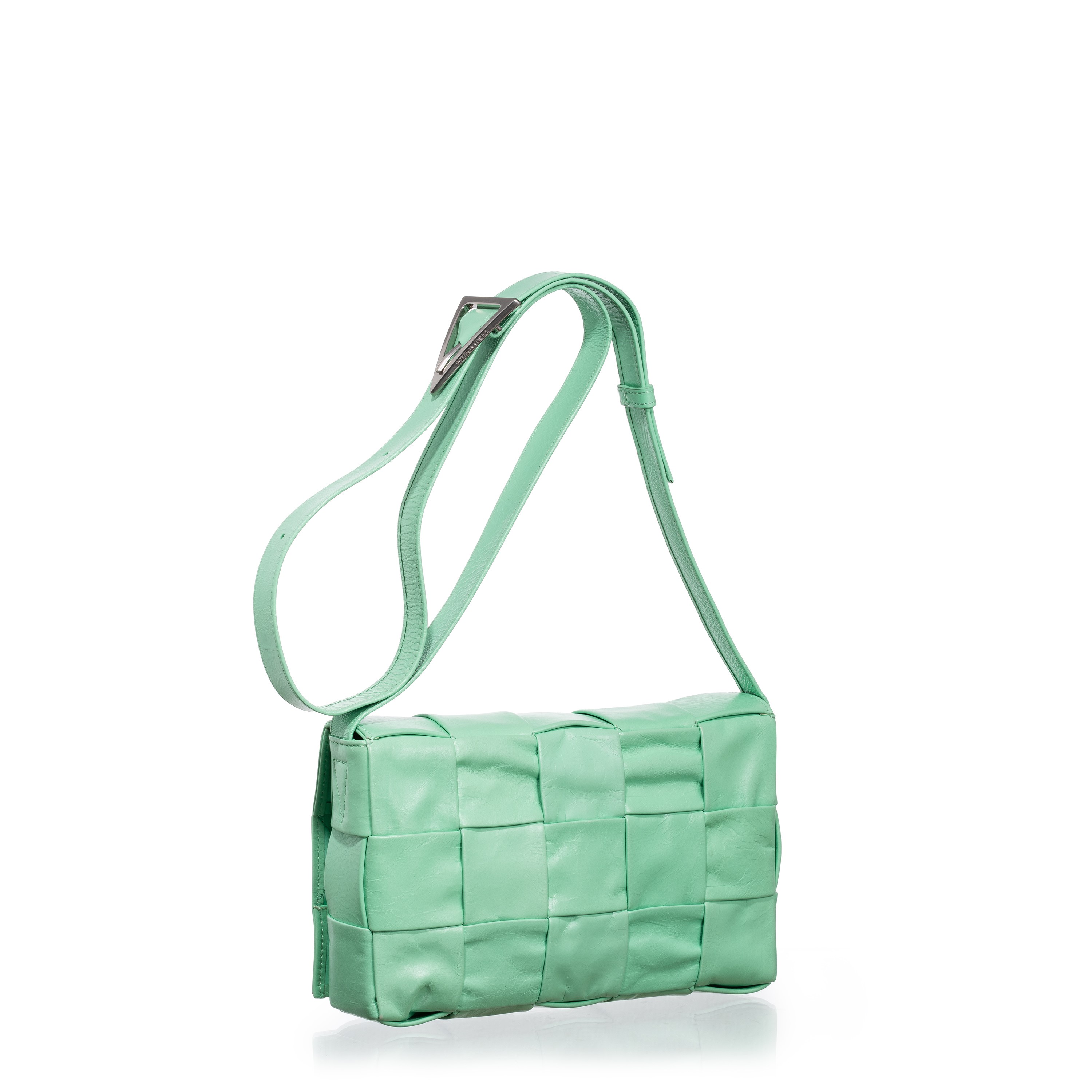 BOTTEGA VENETA BORSA A TRACOLLA STRETCH CASSETTE IN PELLE CON MOTIVO INTRECCIO COLOR MENTA