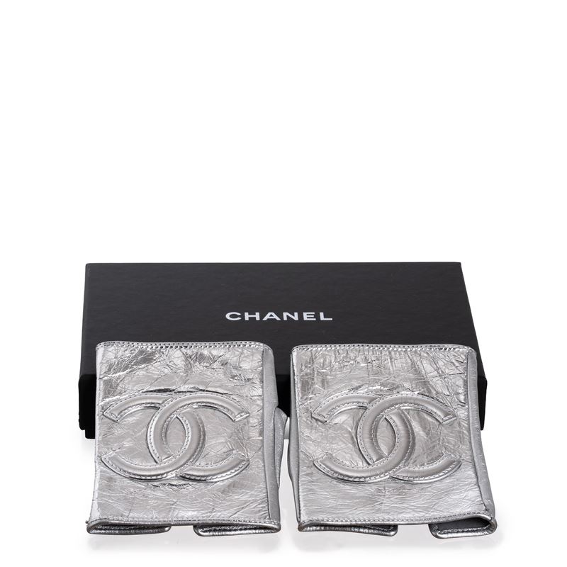 CHANEL GUANTI BIKER ARGENTATI TAGLIA 7.5