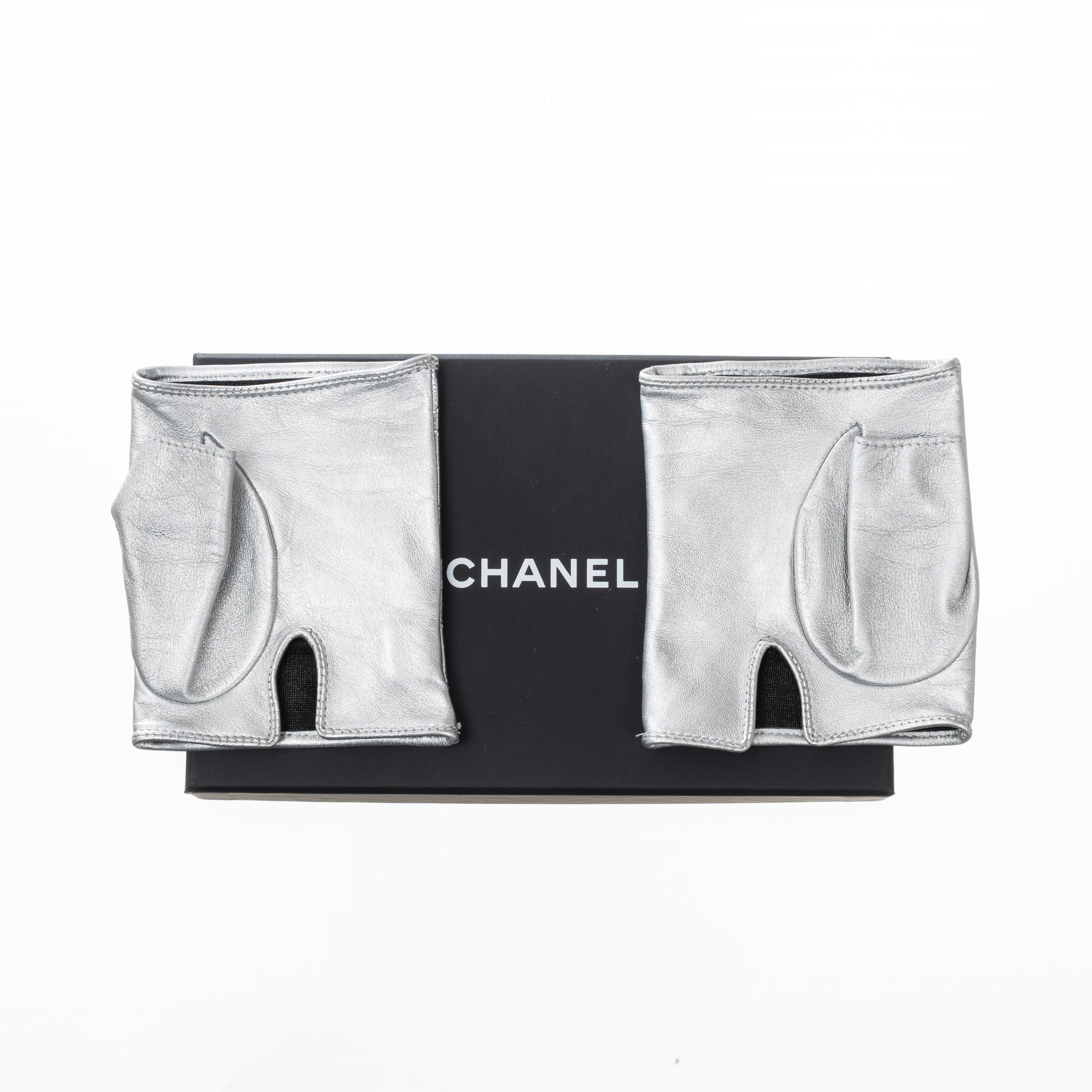 CHANEL GUANTI BIKER ARGENTATI TAGLIA 7.5