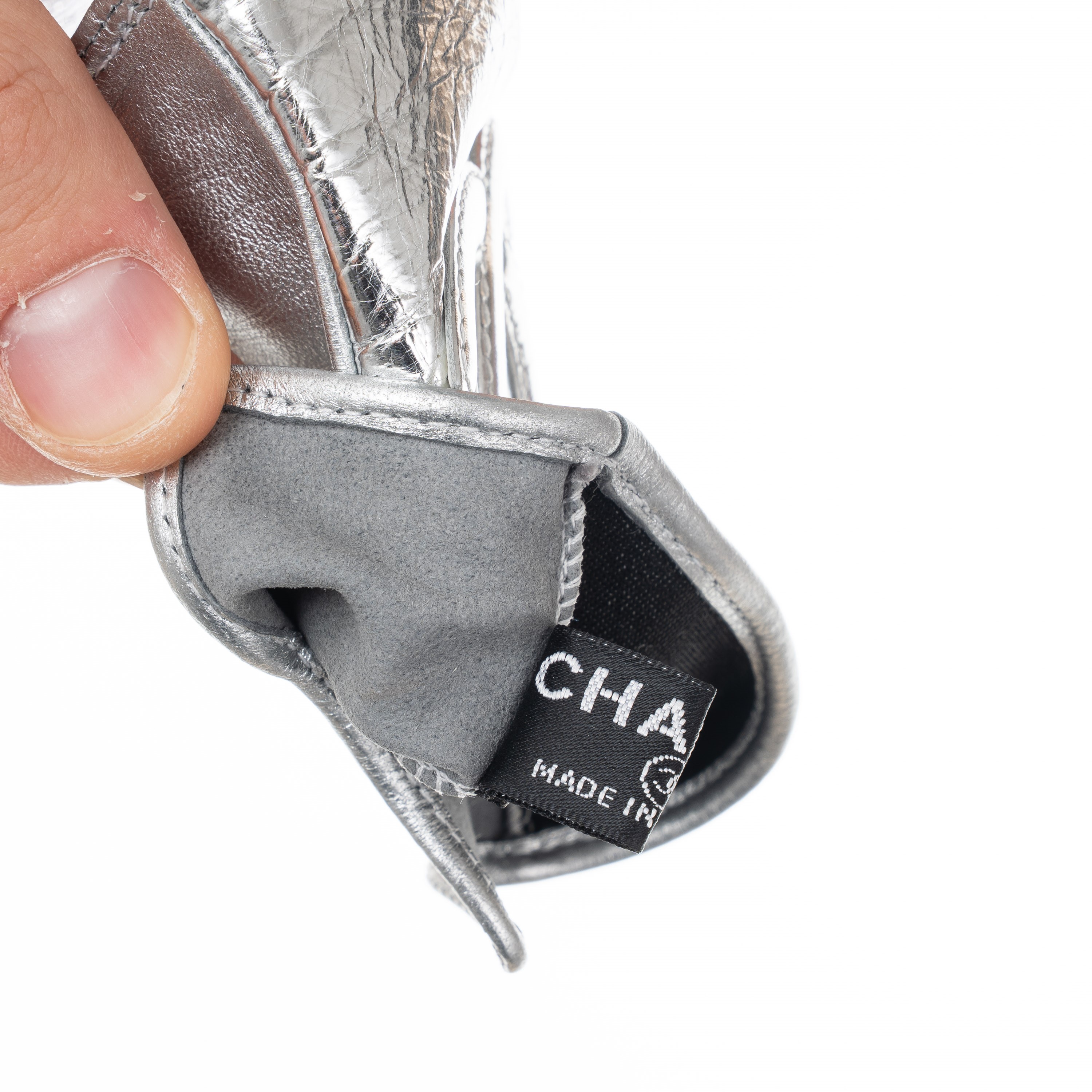 CHANEL GUANTI BIKER ARGENTATI TAGLIA 7.5