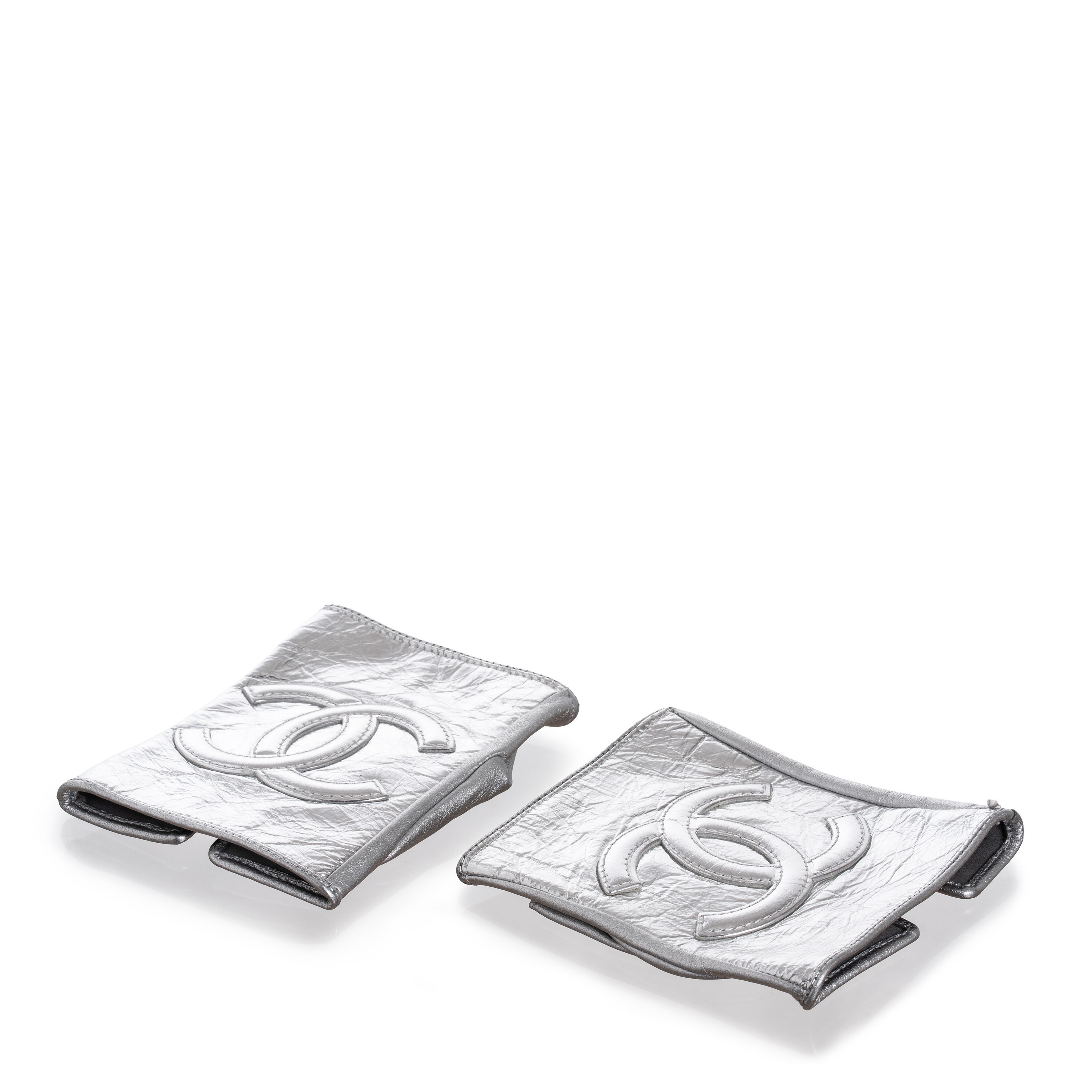 CHANEL GUANTI BIKER ARGENTATI TAGLIA 7.5