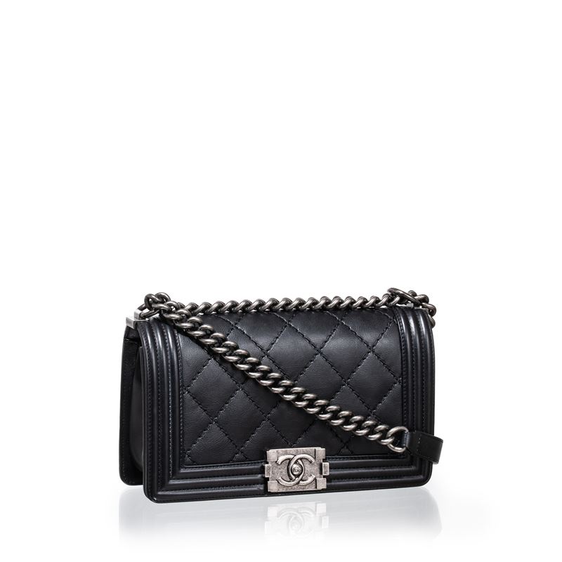 CHANEL BOY OLD MEDIUM NERA DETTAGLI RUTENIO