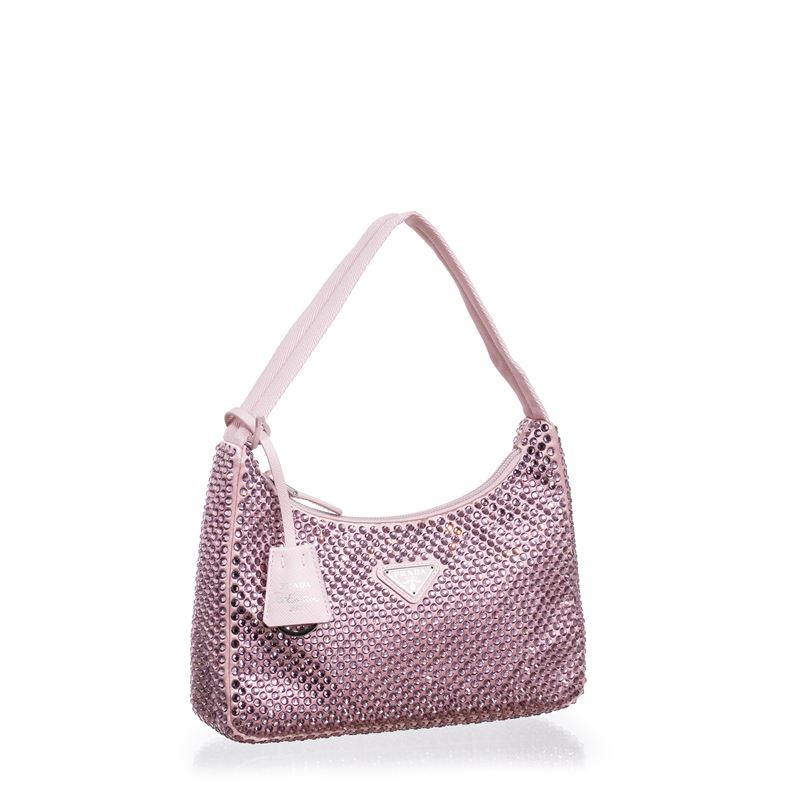 PRADA MINI BORSA RE-EDITION IN RASO CON CRISTALLI COLORE ROSA ALABASTRO