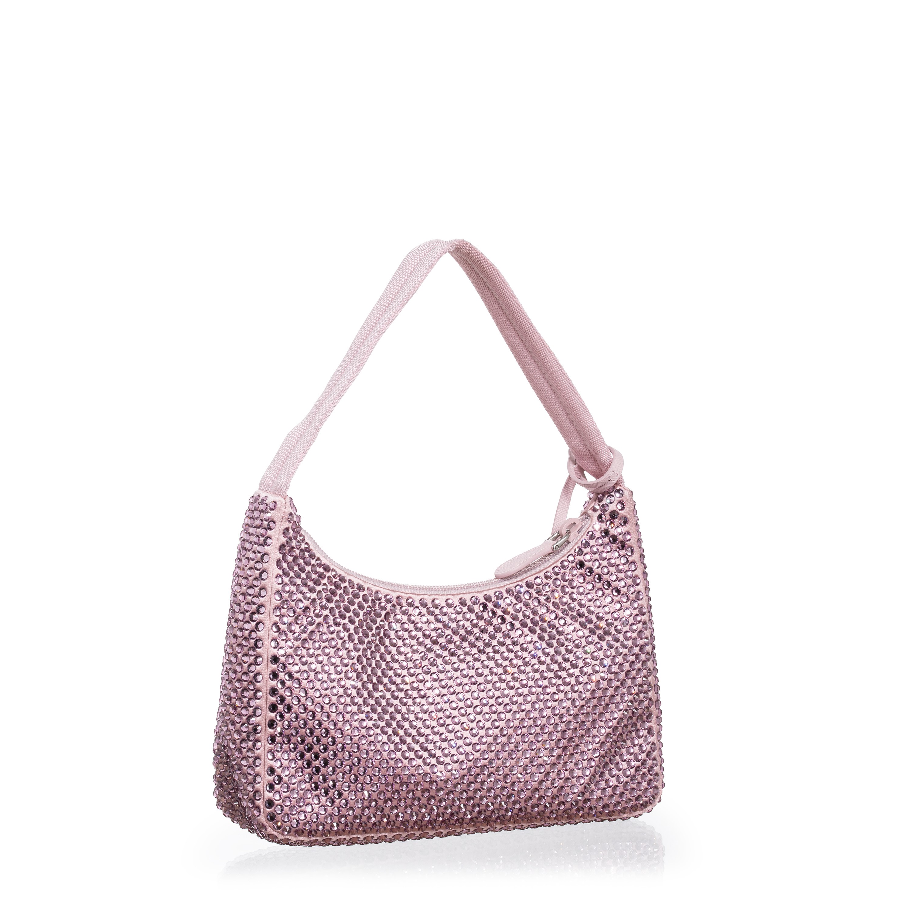 PRADA MINI BORSA RE-EDITION IN RASO CON CRISTALLI COLORE ROSA ALABASTRO