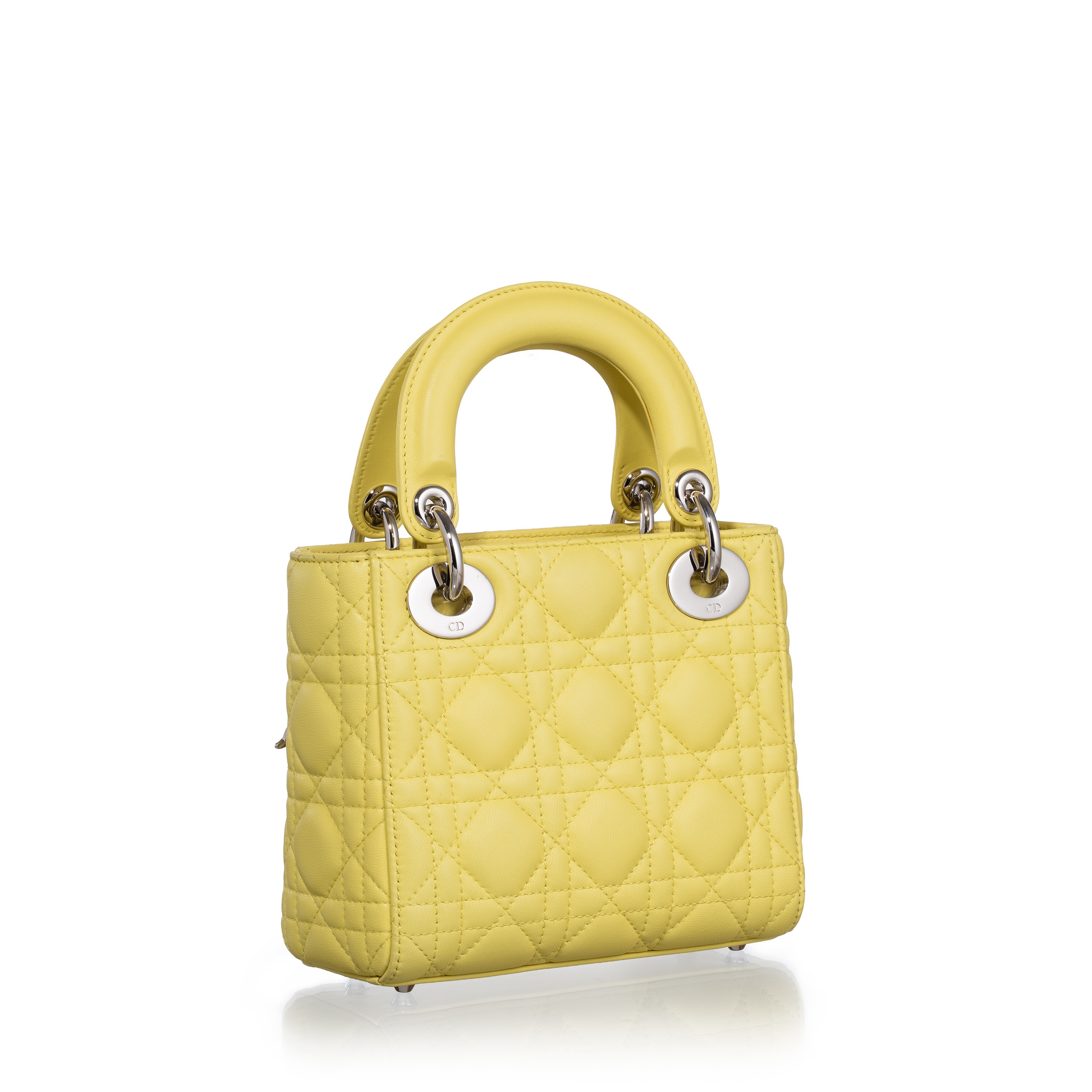 DIOR LADY MINI IN PELLE D’AGNELLO COLOR LIME E METALLERIA PALLADIO