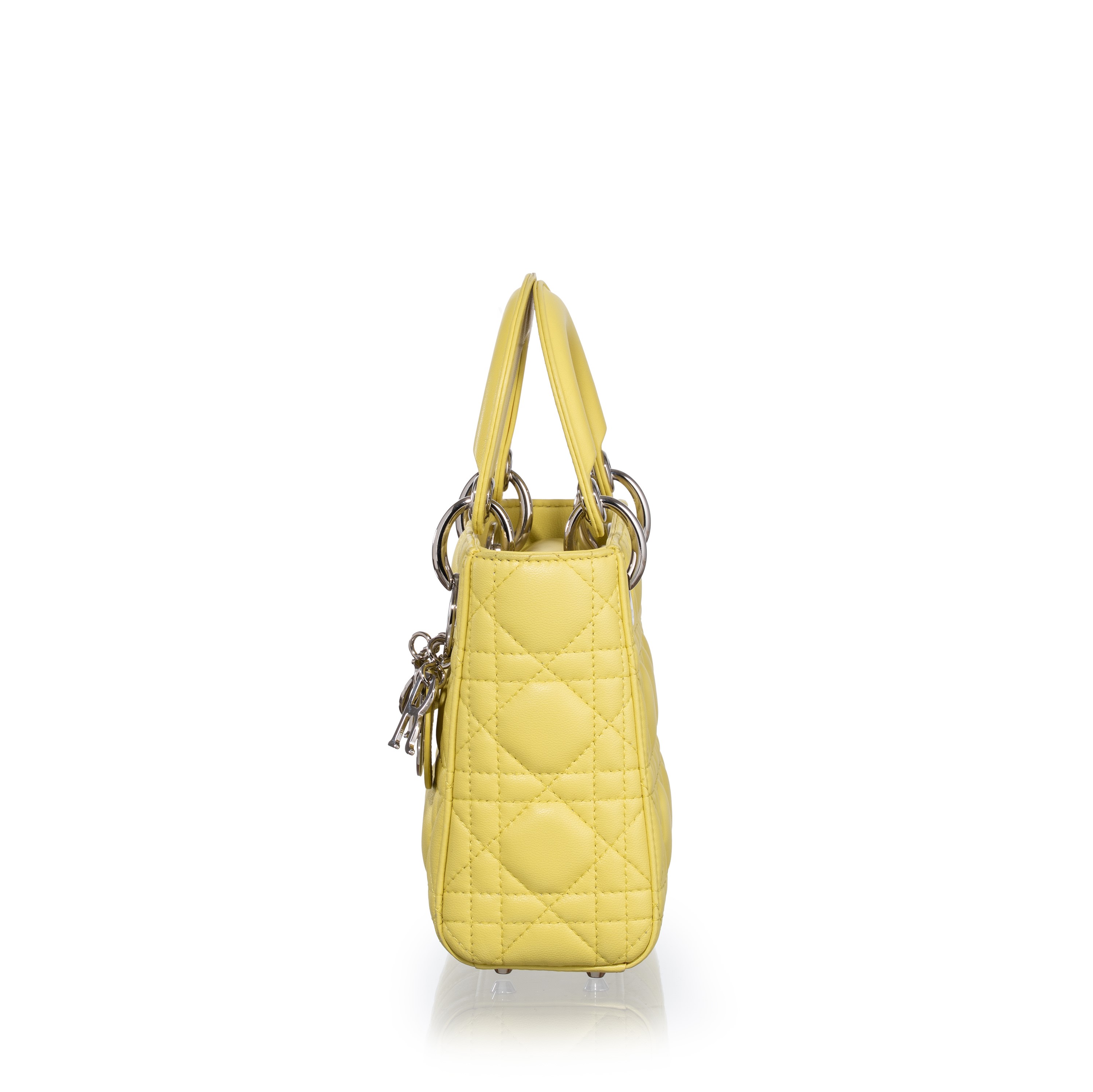 DIOR LADY MINI IN PELLE D’AGNELLO COLOR LIME E METALLERIA PALLADIO
