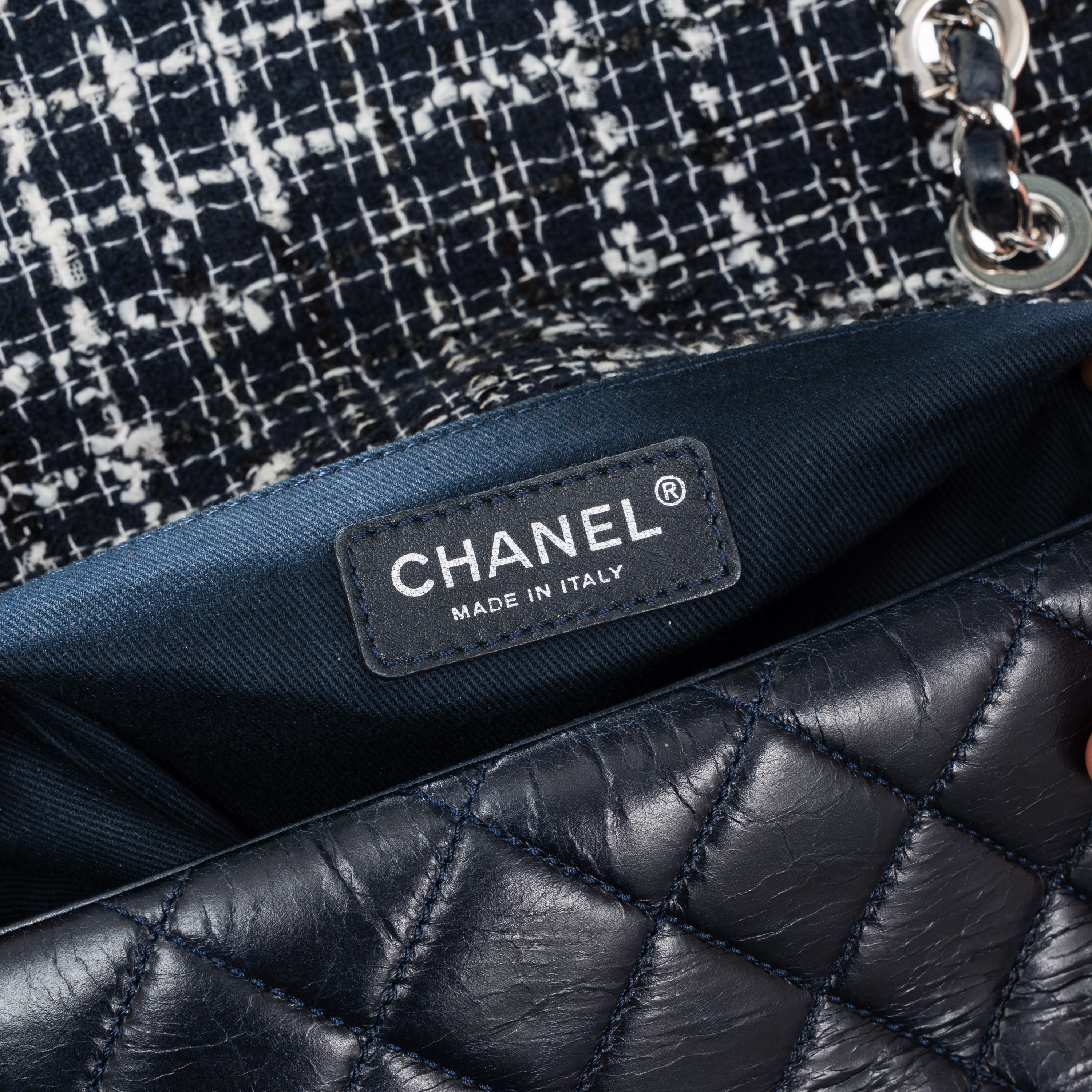 CHANEL ZIPPED TWEED FLAP BAG BLU PHW - 2014