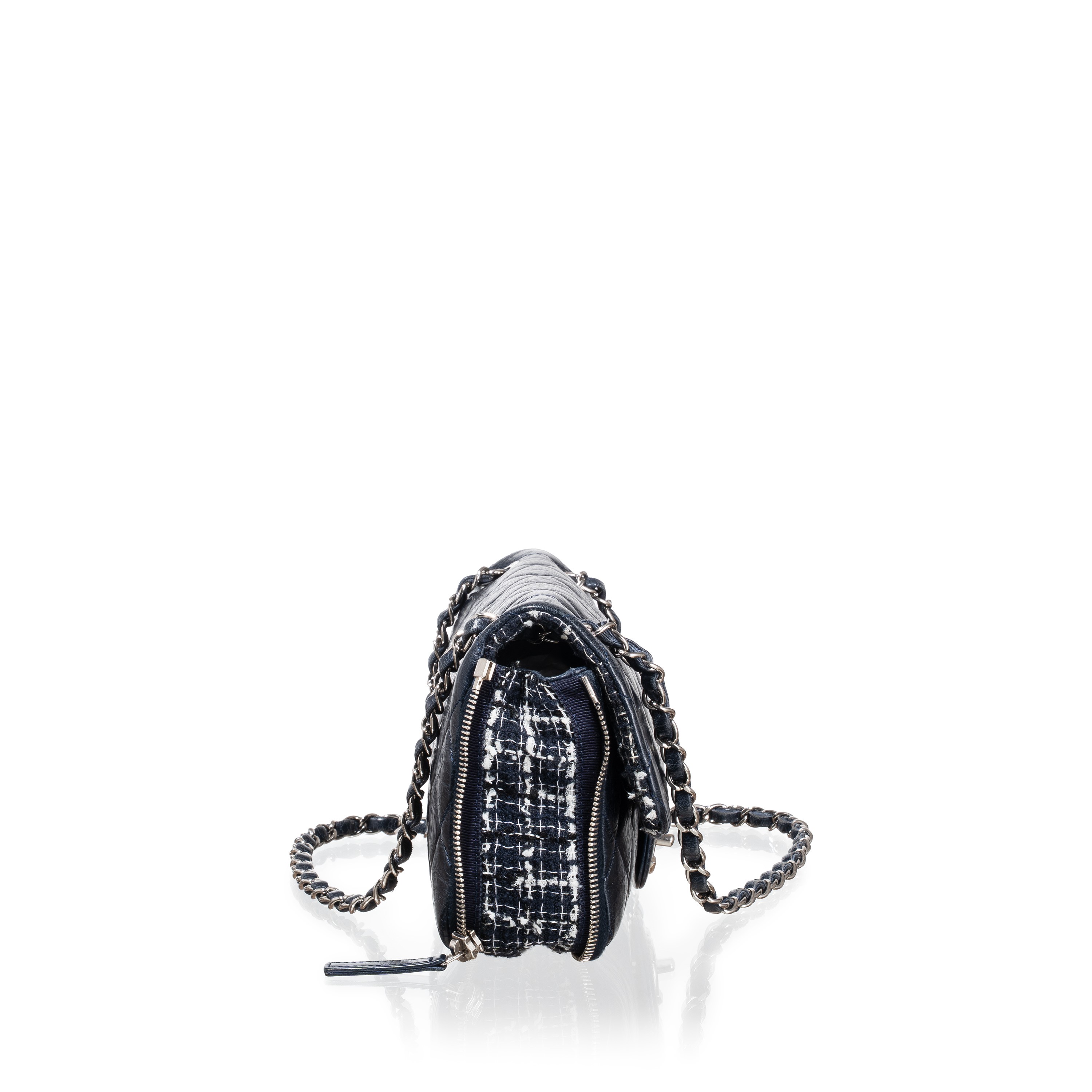 CHANEL ZIPPED TWEED FLAP BAG BLU PHW - 2014