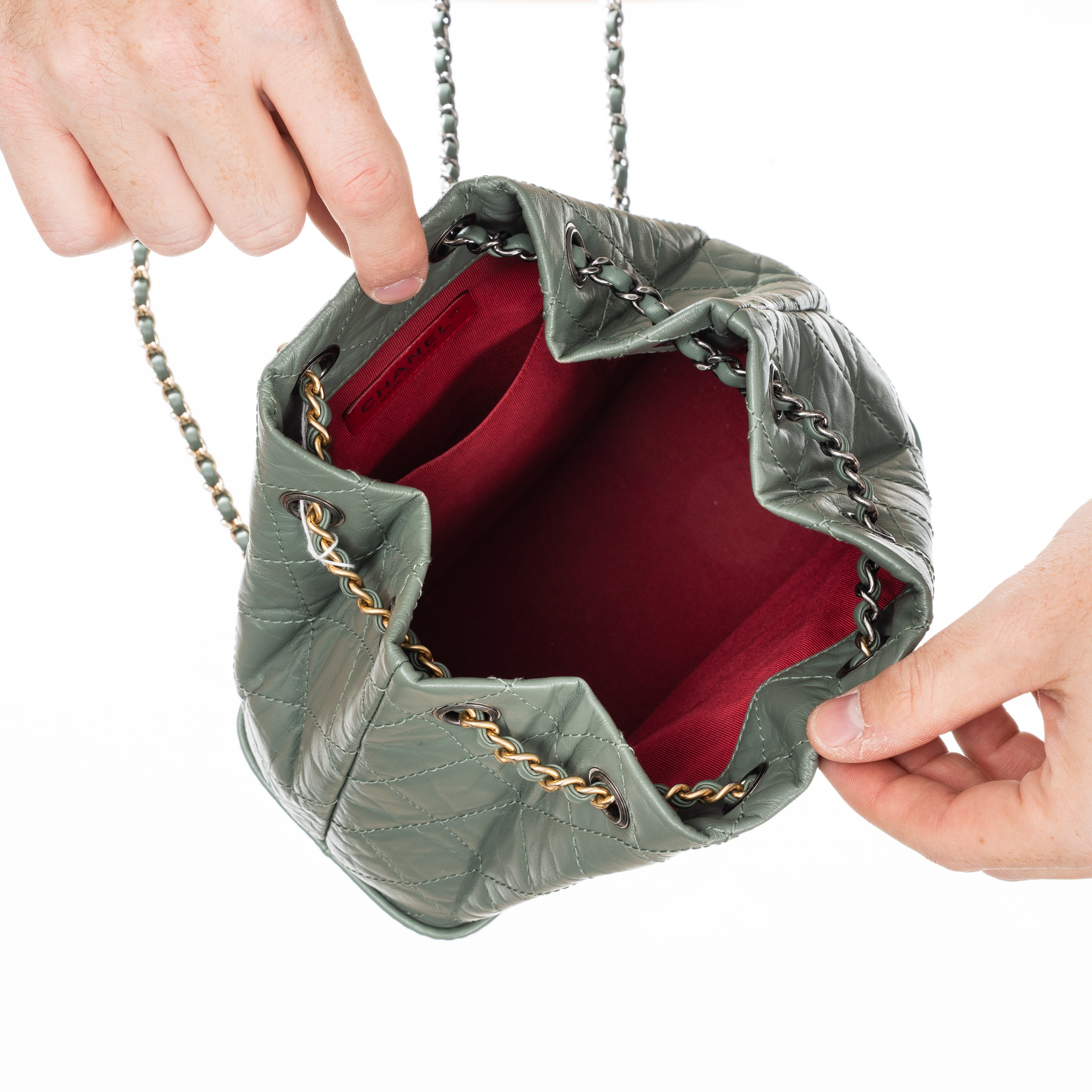 CHANEL ZAINO GABRIELLE IN PELLE EFFETTO INVECCHIATO VERDE SALVIA - 2018