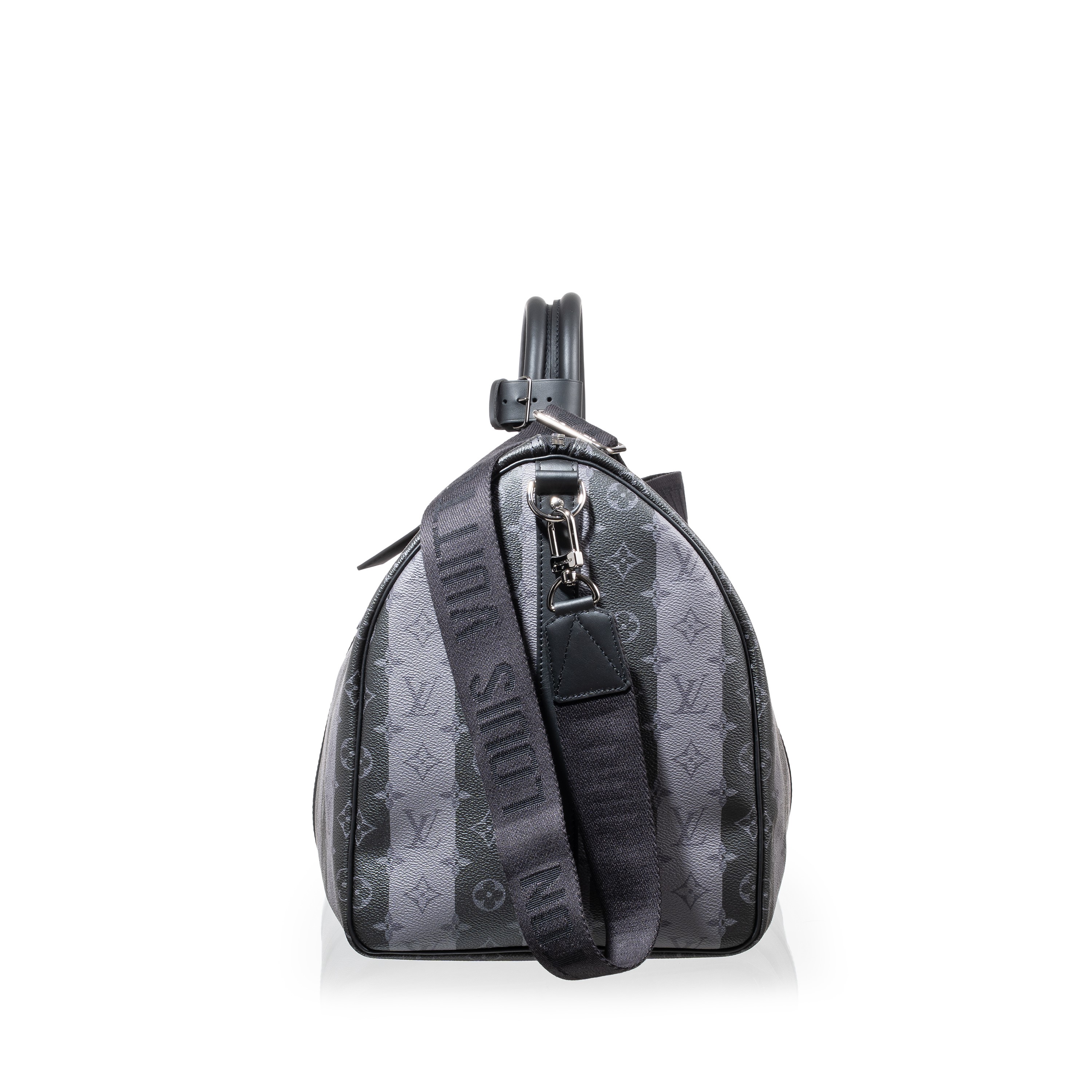LOUIS VUITTON KEEPALL BANDOULIÈRE 55 LIMITED EDITION GRAY MONOGRAM STRIPED COATED CANVAS VIRGIL A...