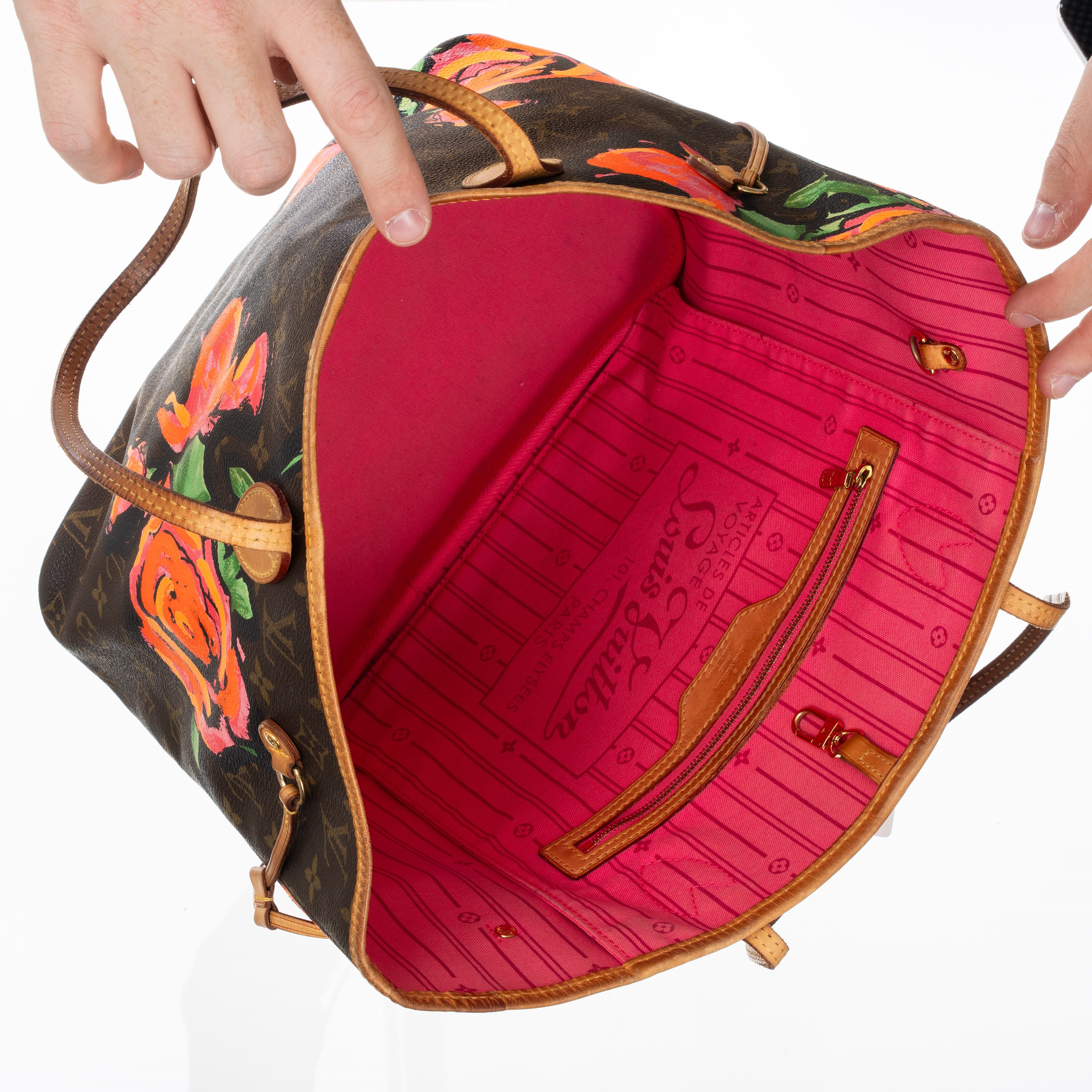 LOUIS VUITTON NEVERFULL MM LIMITED EDITION ROSES LV BY STEPHEN SPROUS