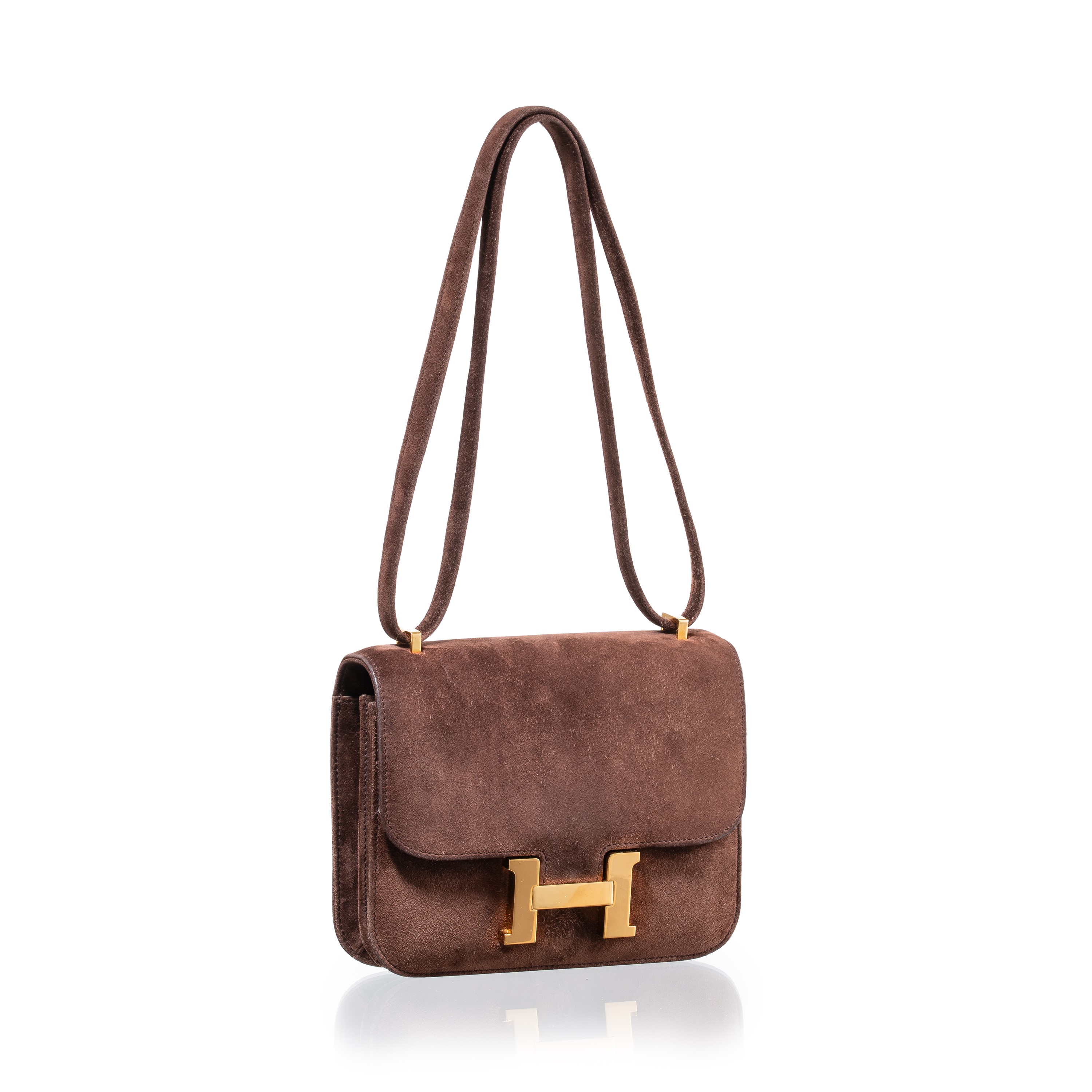 HERMÈS MINI CONSTANCE 18 IN PELLE SCAMOSCIATA MARRONE E METALLERIA DORATA