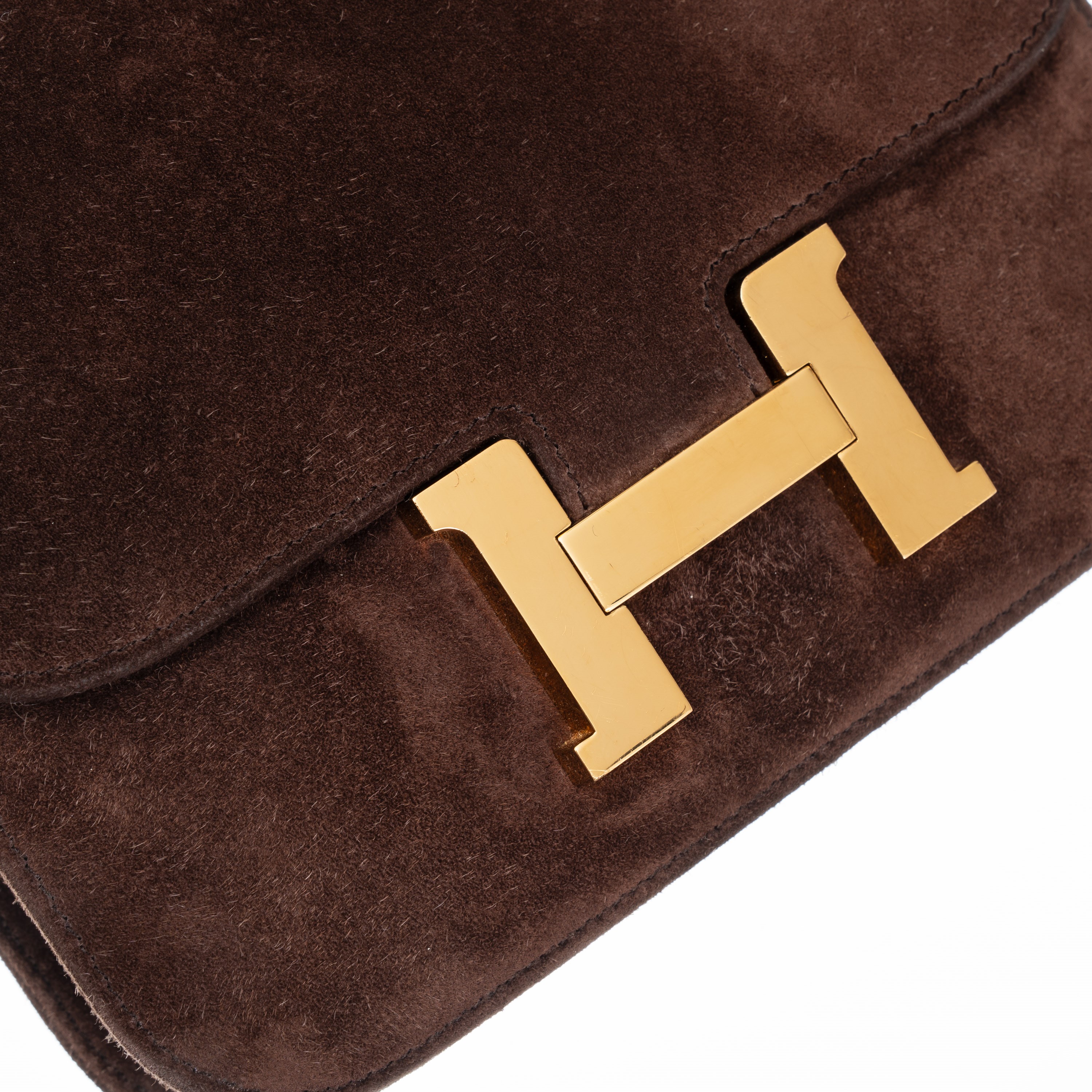 HERMÈS MINI CONSTANCE 18 IN PELLE SCAMOSCIATA MARRONE E METALLERIA DORATA