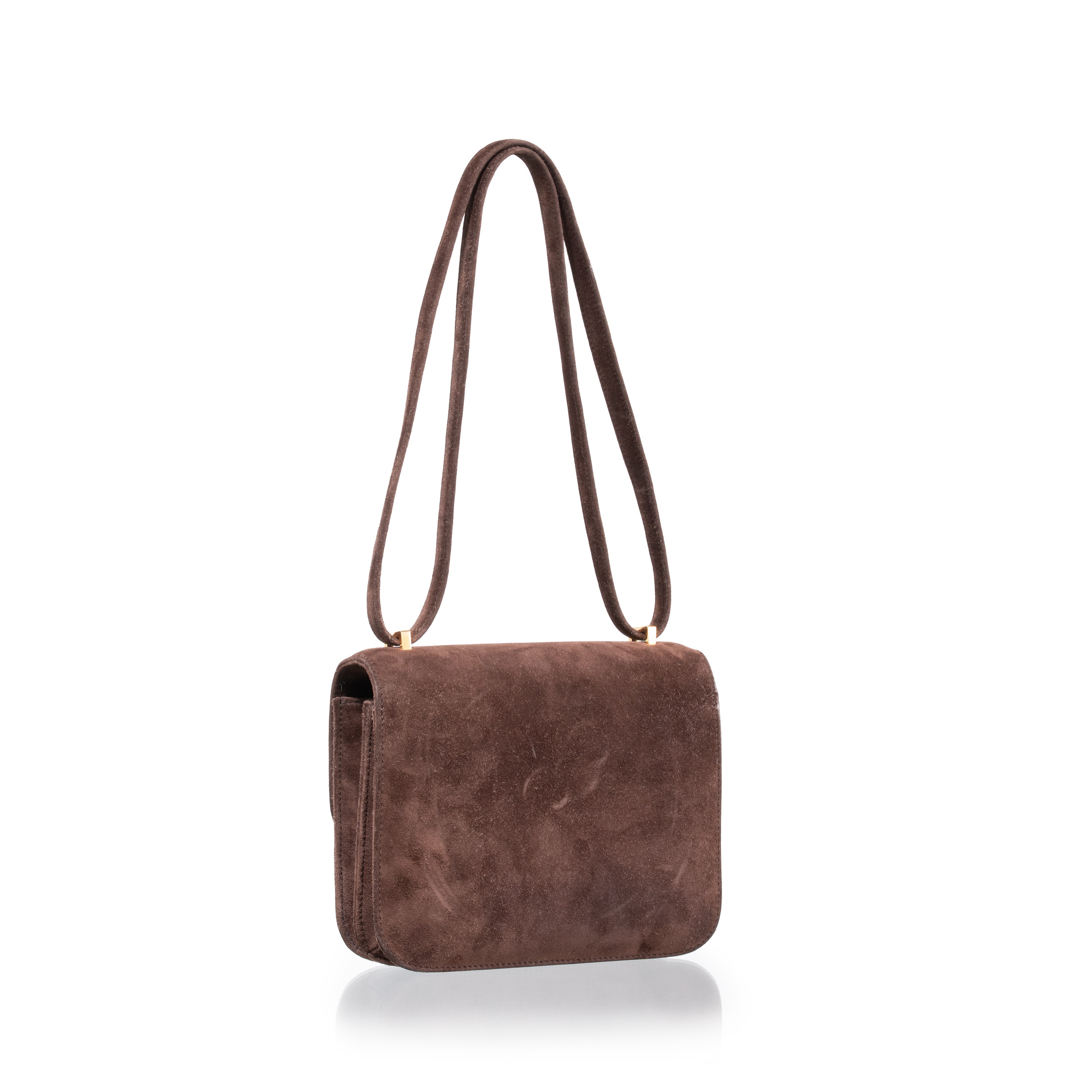 HERMÈS MINI CONSTANCE 18 IN PELLE SCAMOSCIATA MARRONE E METALLERIA DORATA