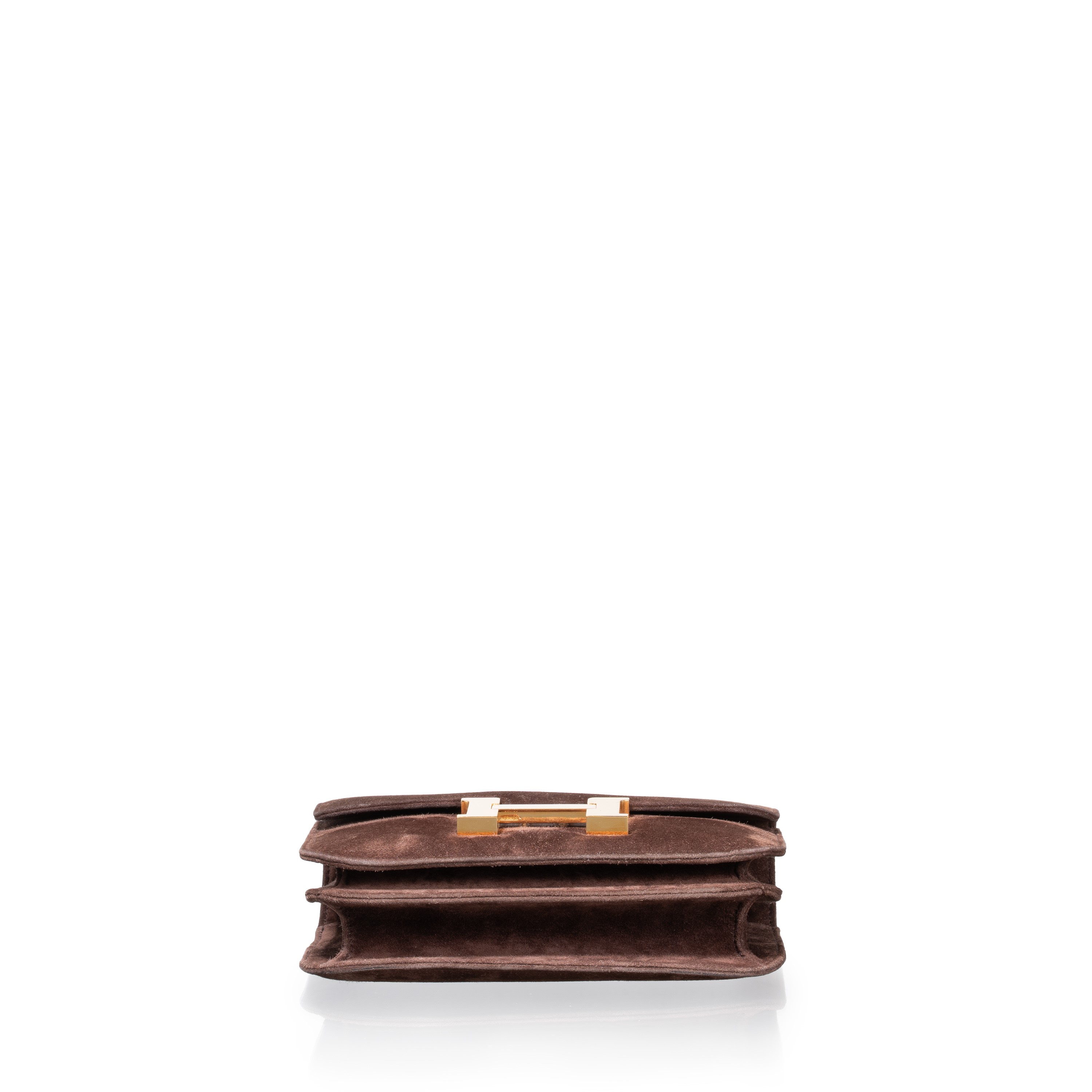 HERMÈS MINI CONSTANCE 18 IN PELLE SCAMOSCIATA MARRONE E METALLERIA DORATA