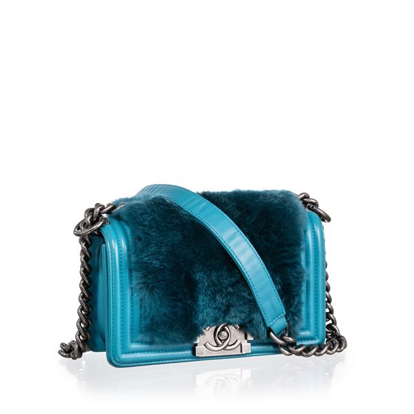 CHANEL - CHANEL BOY SMALL AZZURRA FUR - 2014
