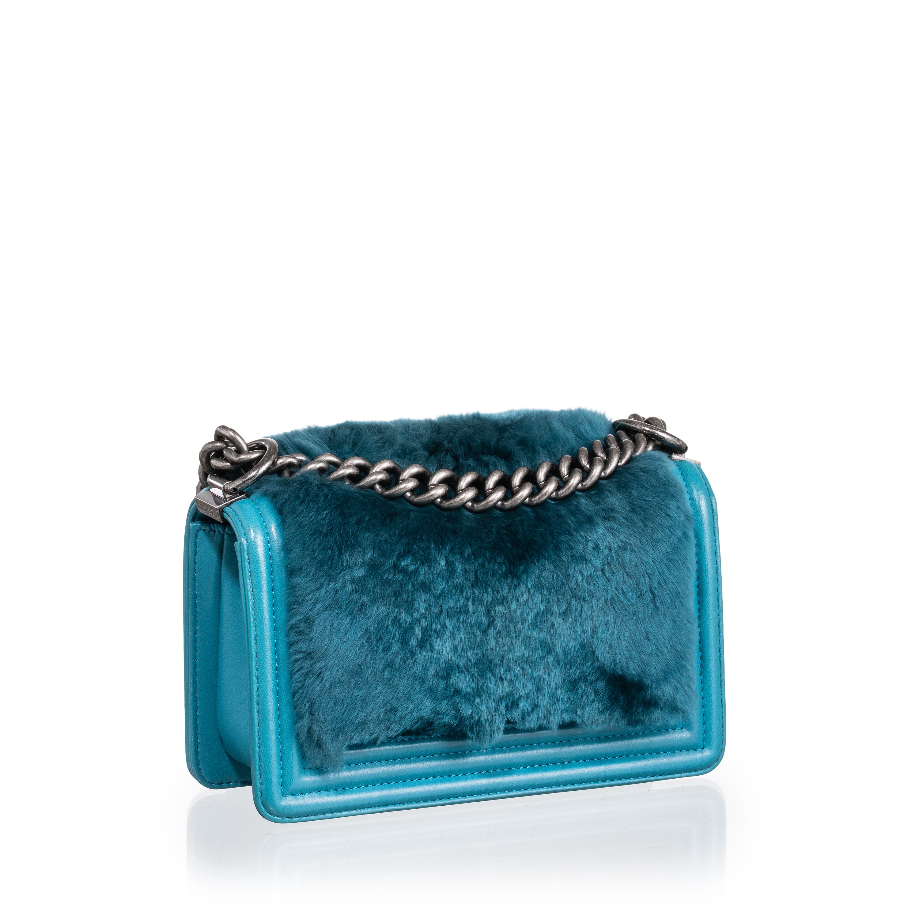 CHANEL BOY SMALL AZZURRA FUR - 2014